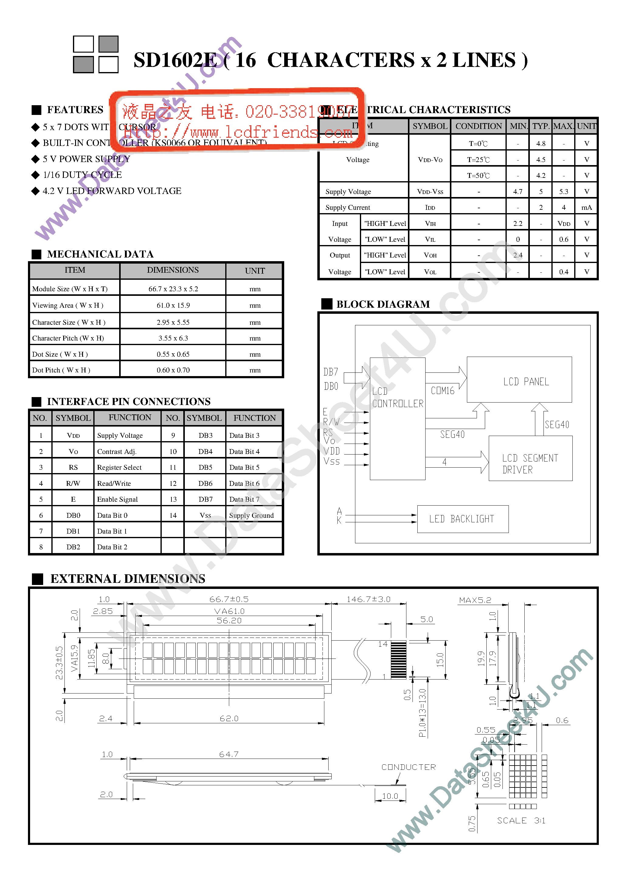 Datasheet SD1602E - LCD_Module page 1