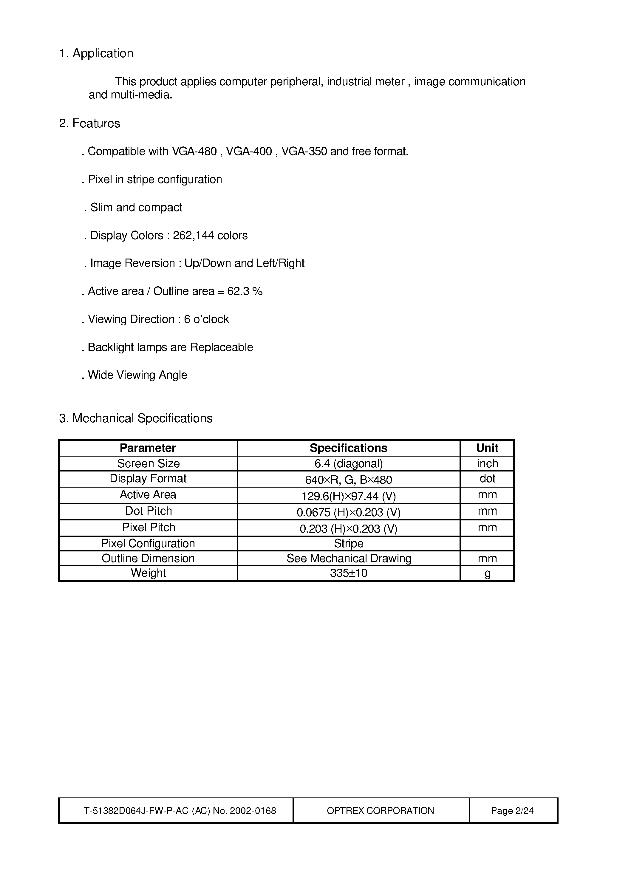 Datasheet T-51382D064-FW-P-AC - LCD_Module page 2