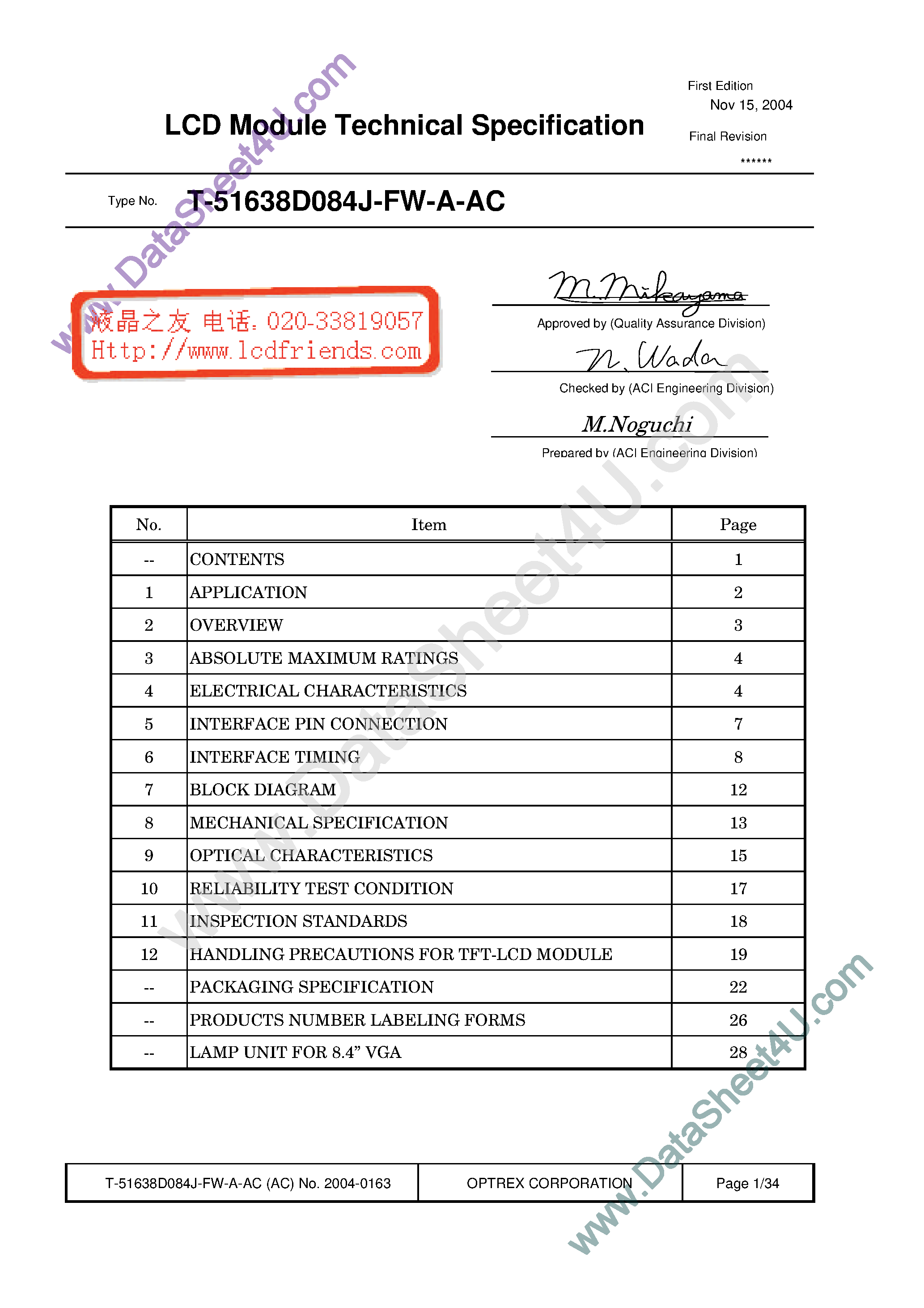 Datasheet T-51638D084J-FW-A-AC page 1 Datasheet T-51638D084J-FW-A-AC - LCD_Module page 1