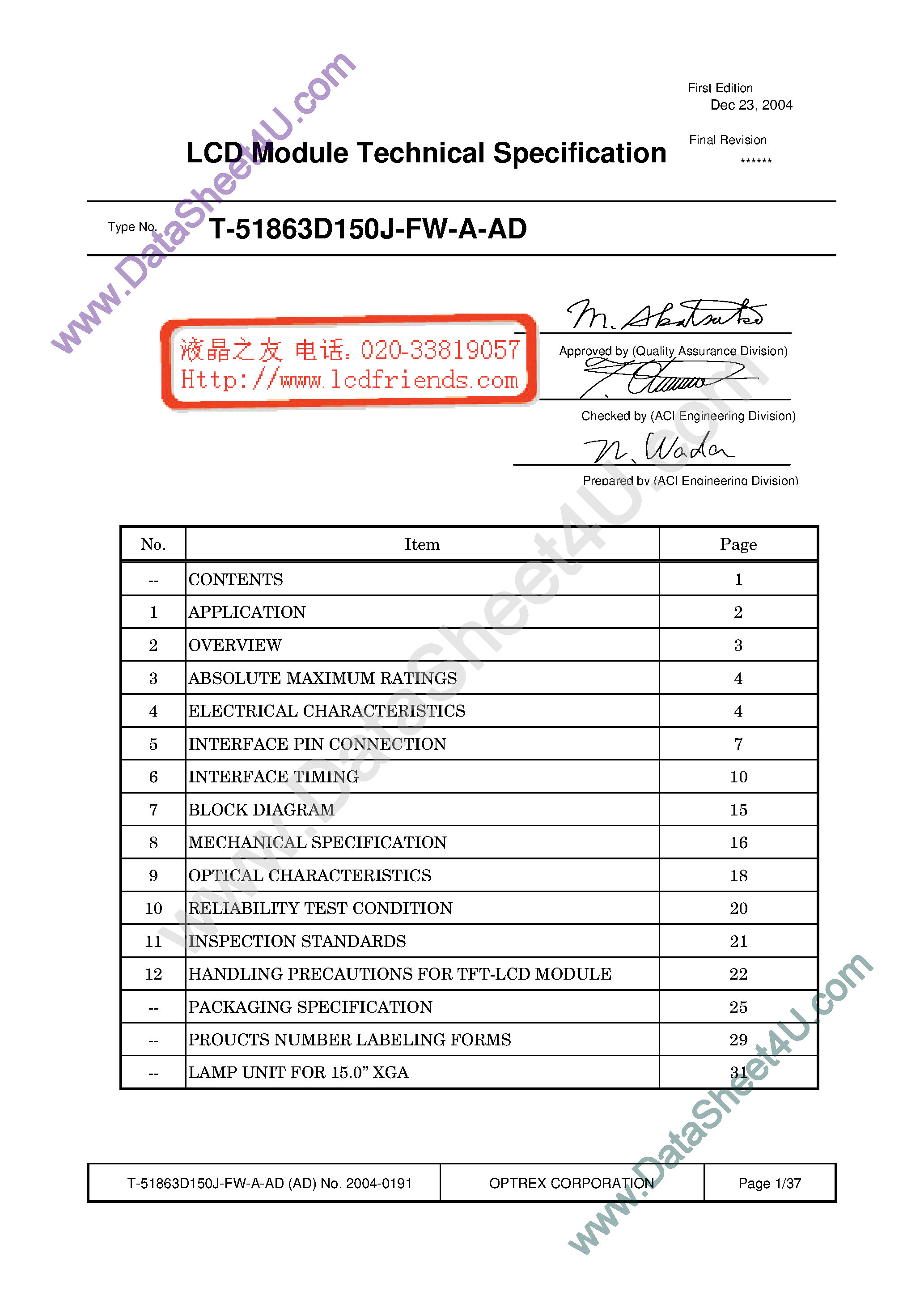 Datasheet T-51863D150J-FW-A-AD - LCD_Module page 1