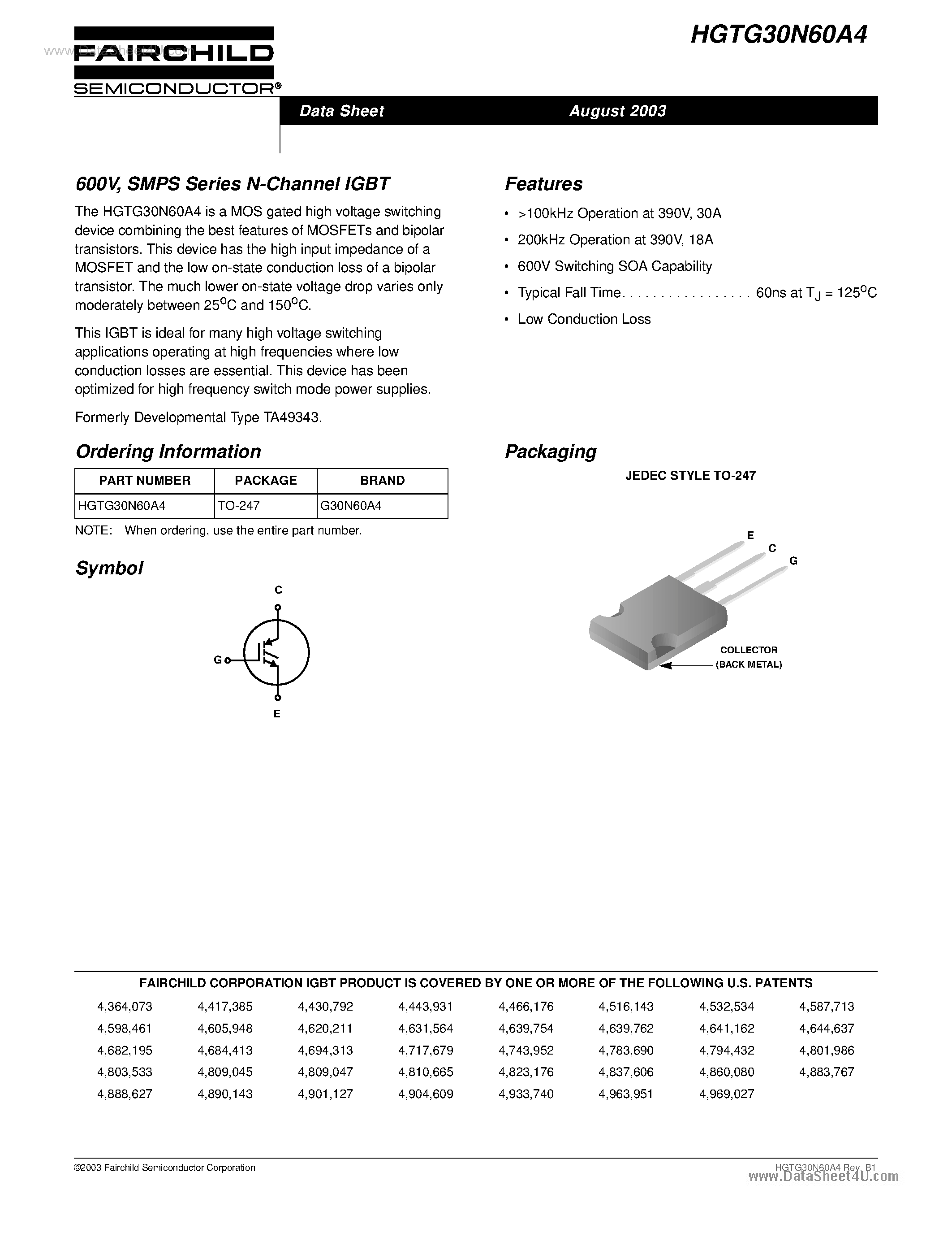Даташит G30N60 - Search -----> HGTG30N60 страница 1