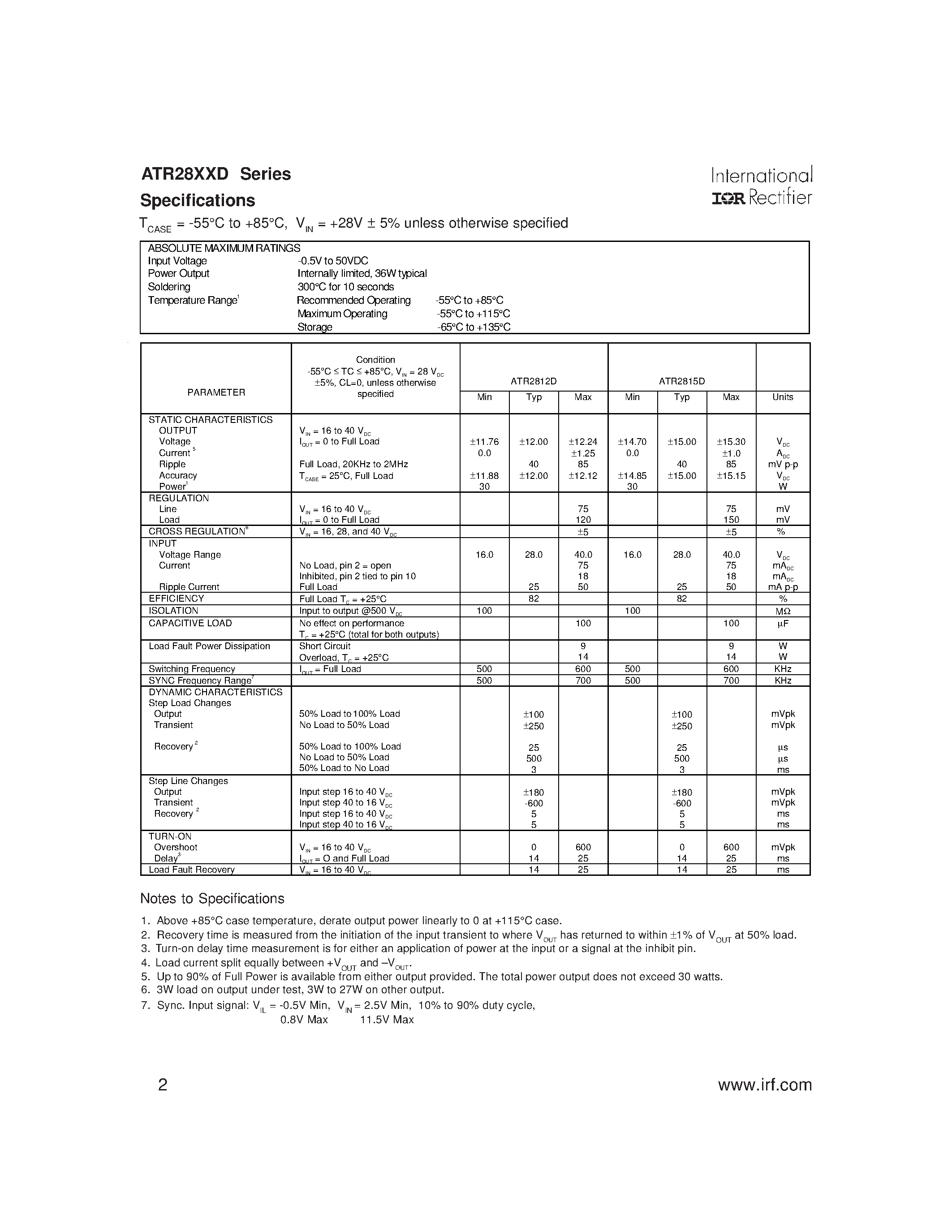 Datasheet ATR2812D - (ATR28xxD) ADVANCED ANALOG HYBRID-HIGH RELIABILITY DC/DC CONVERTERS page 2
