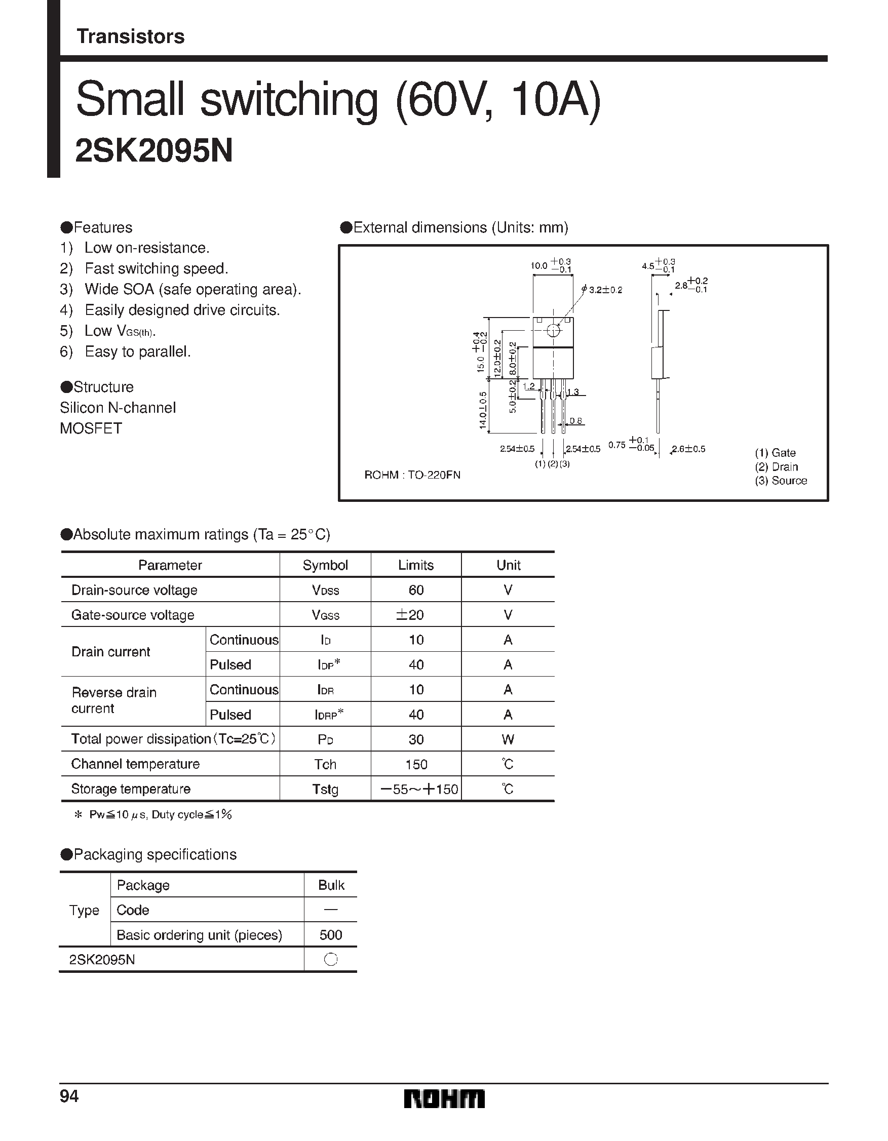Даташит на микросхему 2SK2095N страница 1 Даташит 2SK2095N - Small Switching страница 1
