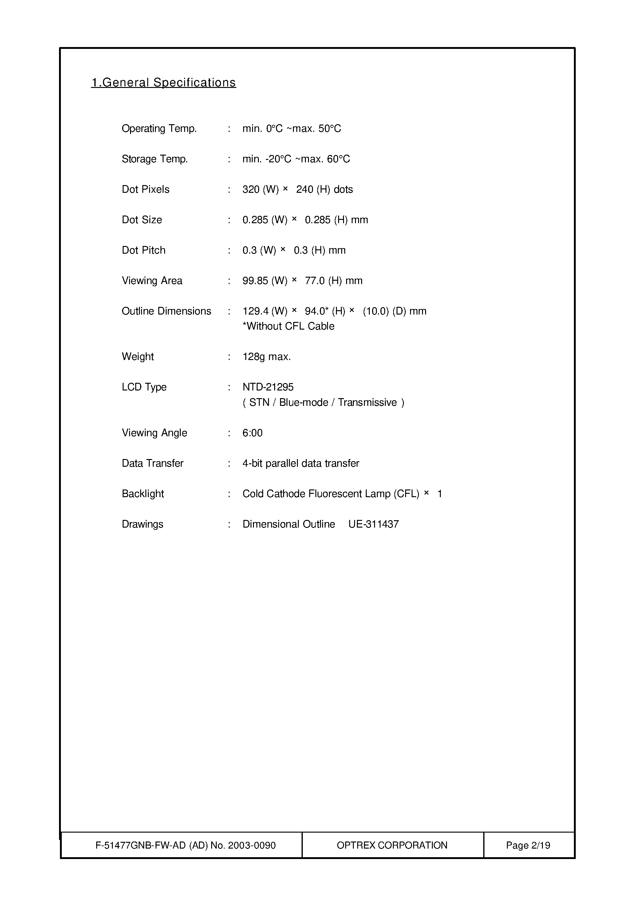 Даташит на микросхему F-51477GNB-FW-AD страница 2 Даташит F-51477GNB-FW-AD - LCD_Module страница 2