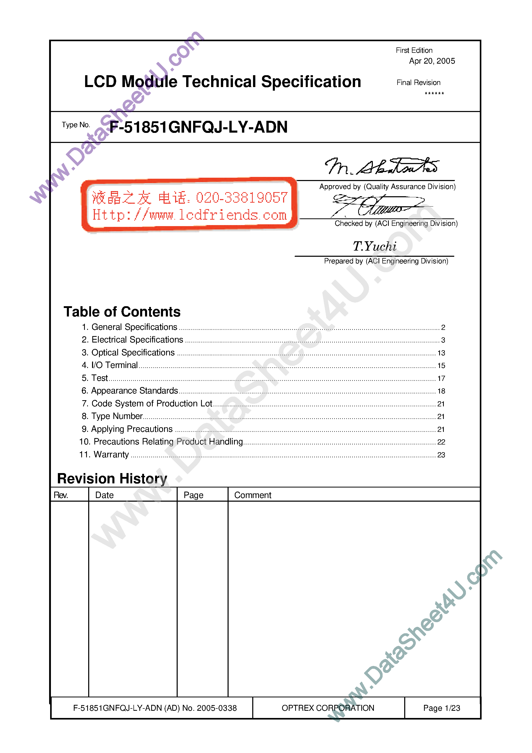 Datasheet F-51851GNFQJ-LY-ADN - LCD_Module page 1