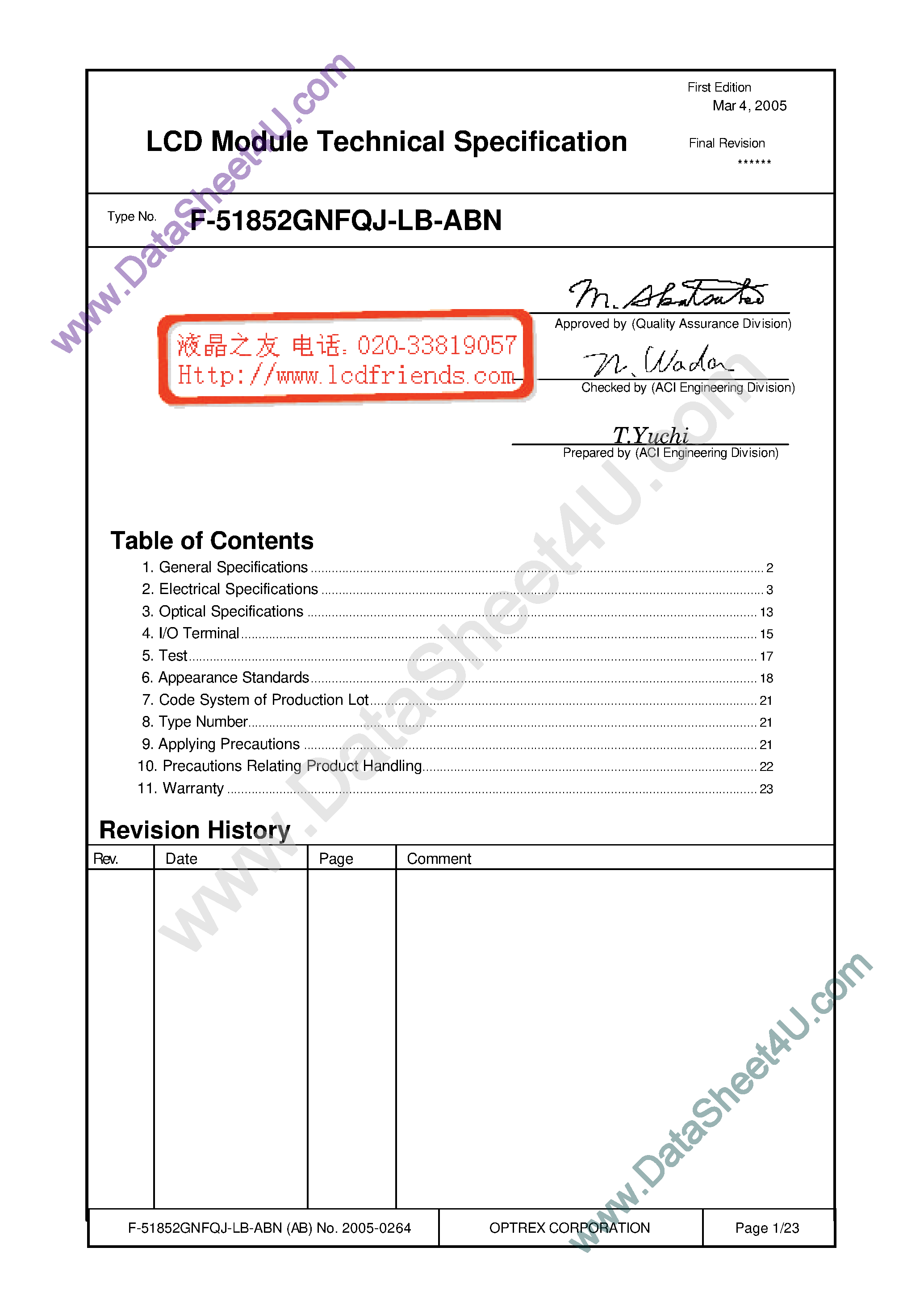 Datasheet F-51852GNFQJ-LB-ABN - LCD_Module page 1