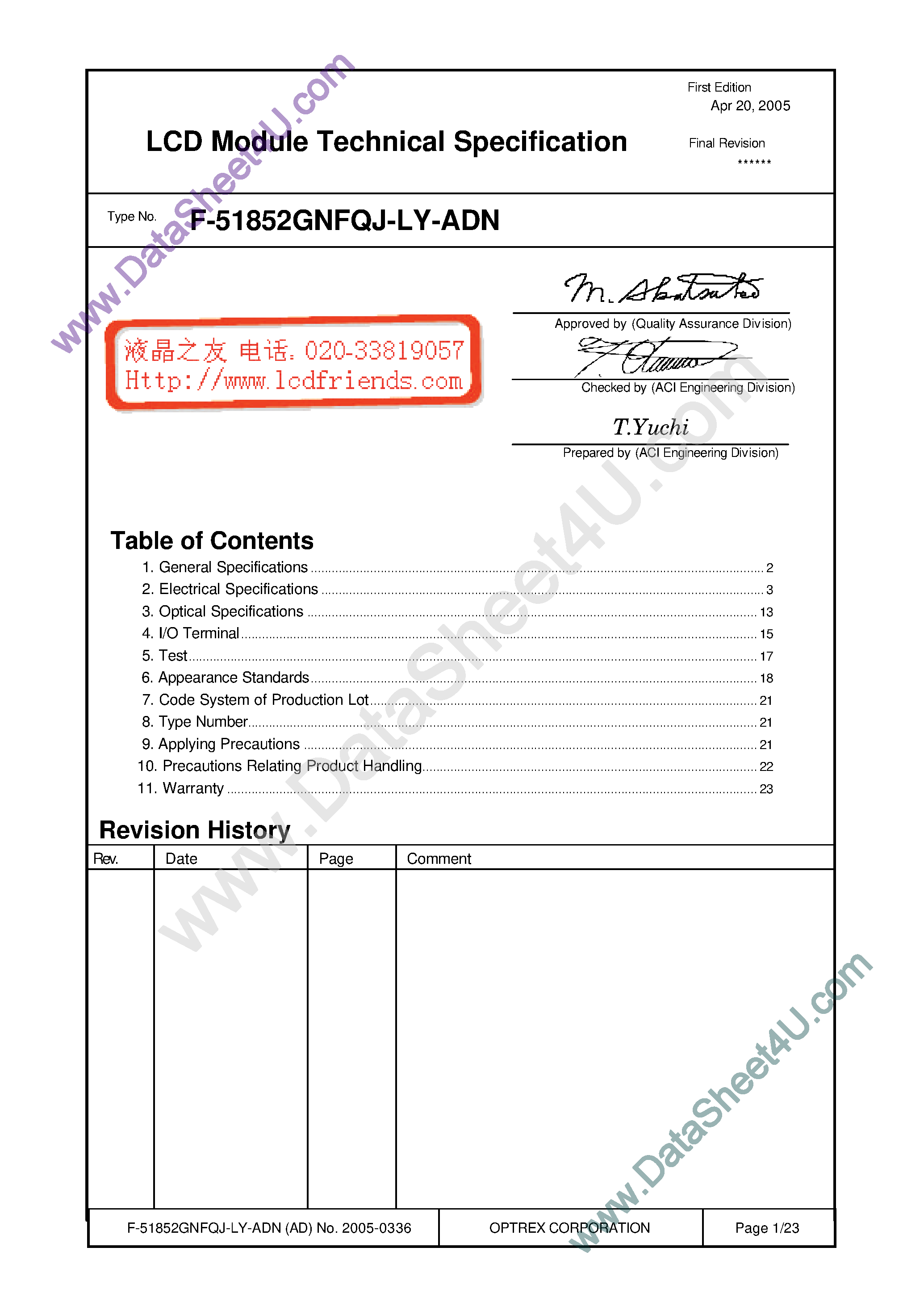 Даташит F-51852GNFQJ-LY-ADN - LCD_Module страница 1