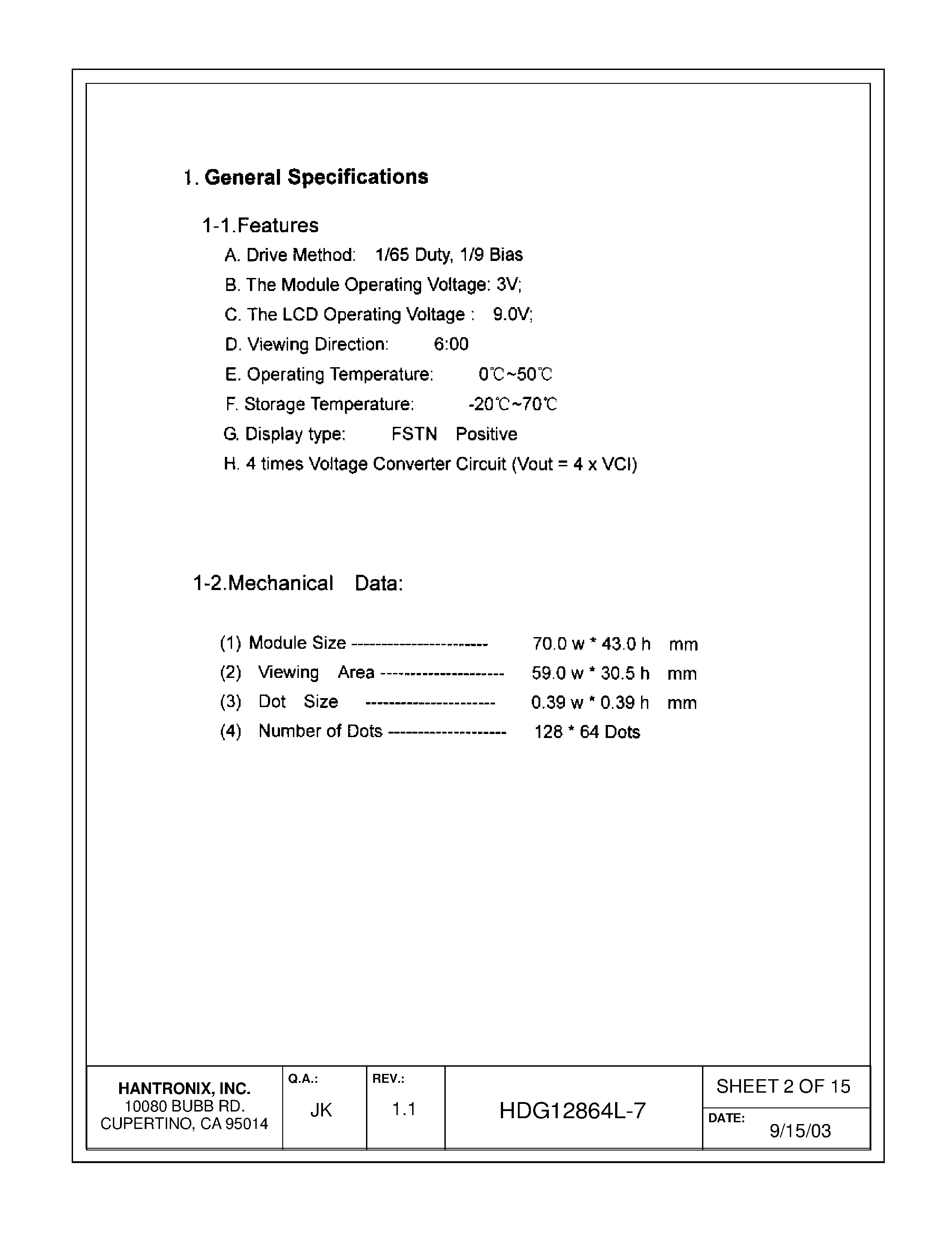 Datasheet HDMs12864l-7 - LCD DISPLAY MODULE page 2