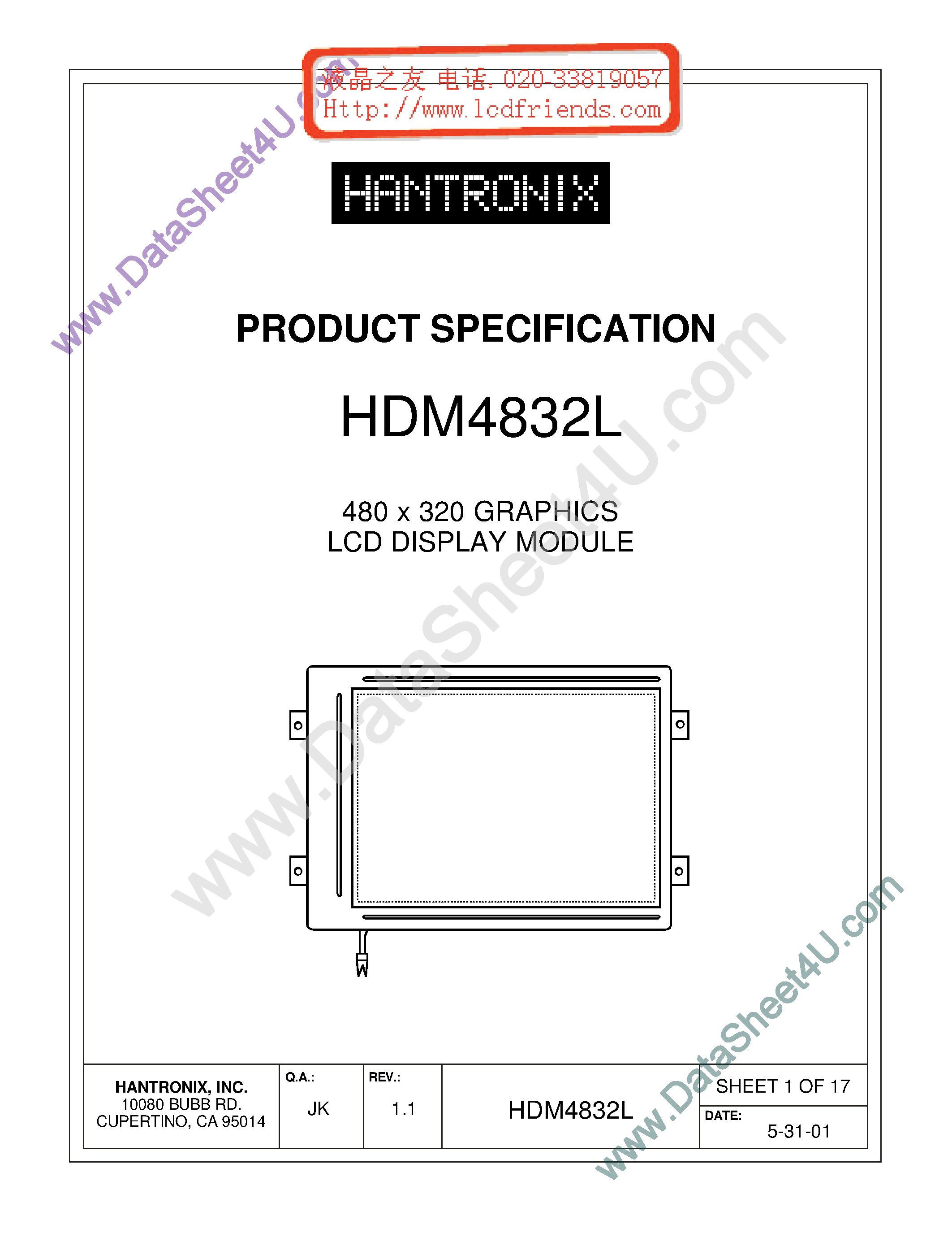 Datasheet HDMs4832-l page 1 Datasheet HDMs4832-l - LCD DISPLAY MODULE page 1