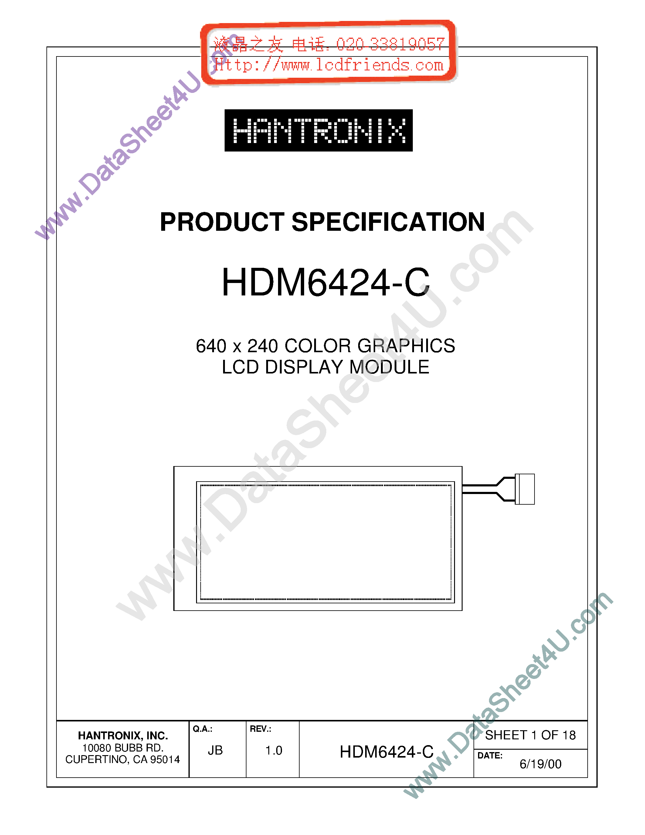 Datasheet HDMs6424-c page 1 Datasheet HDMs6424-c - LCD DISPLAY MODULE page 1