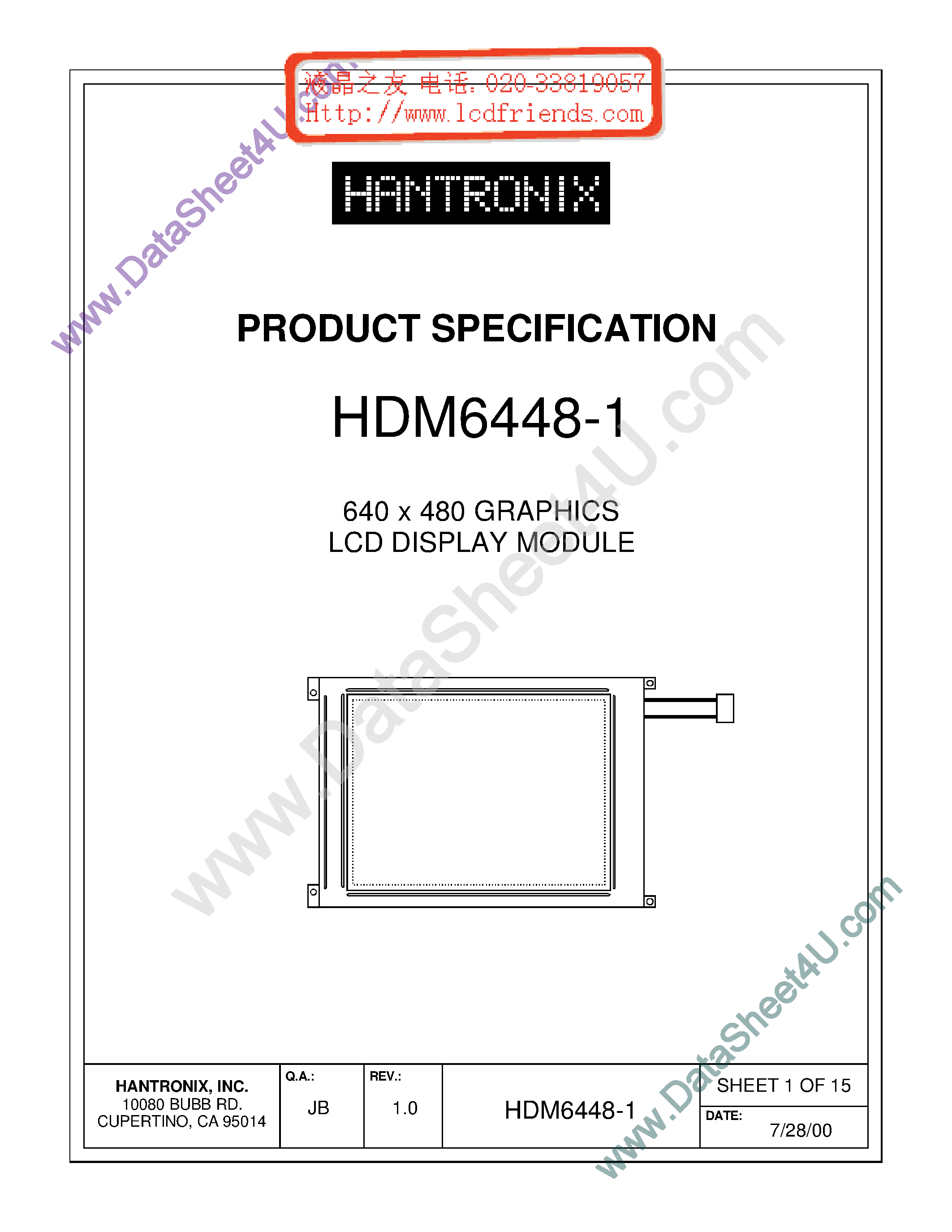 Даташит HDMs6448-1 - LCD DISPLAY MODULE страница 1