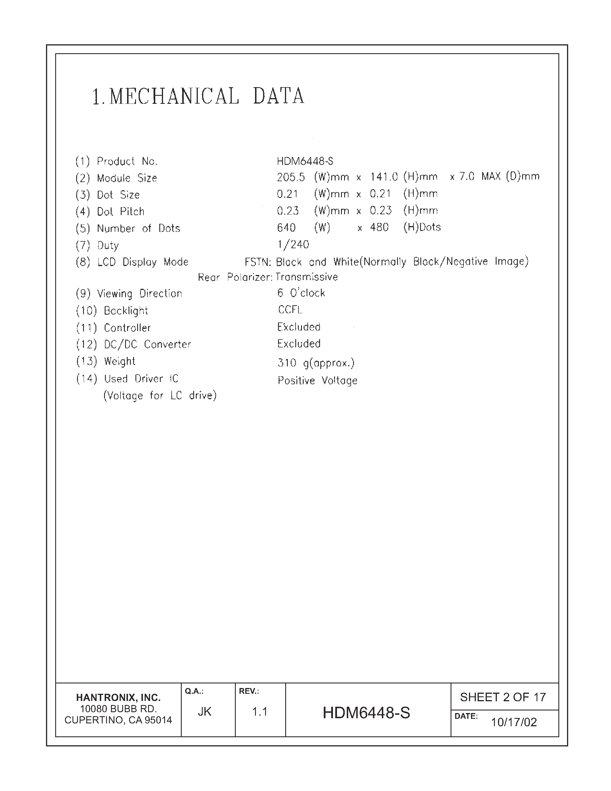 Datasheet HDMs6448-s - LCD DISPLAY MODULE page 2