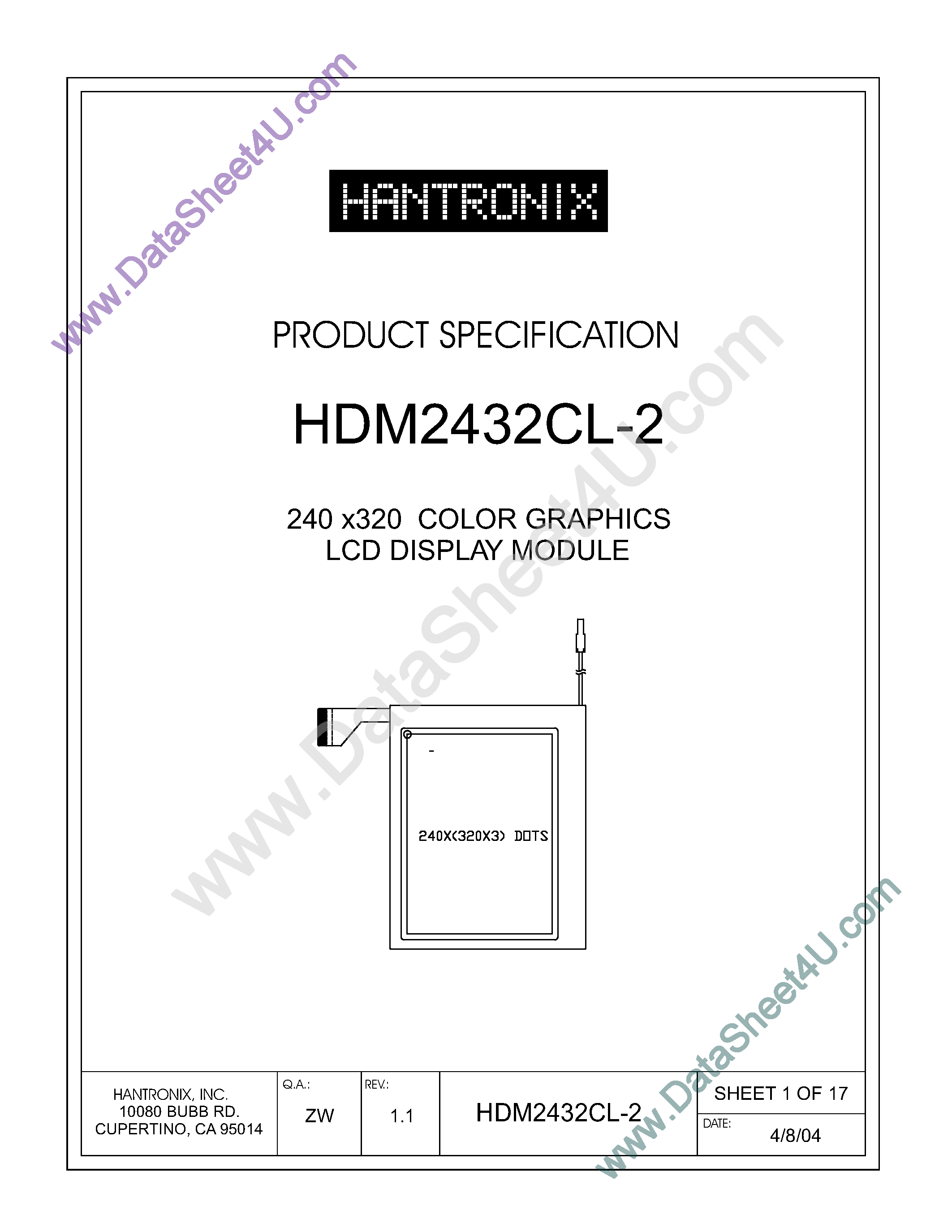 Datasheet HDMs2432cl-2 - LCD DISPLAY MODULE page 1