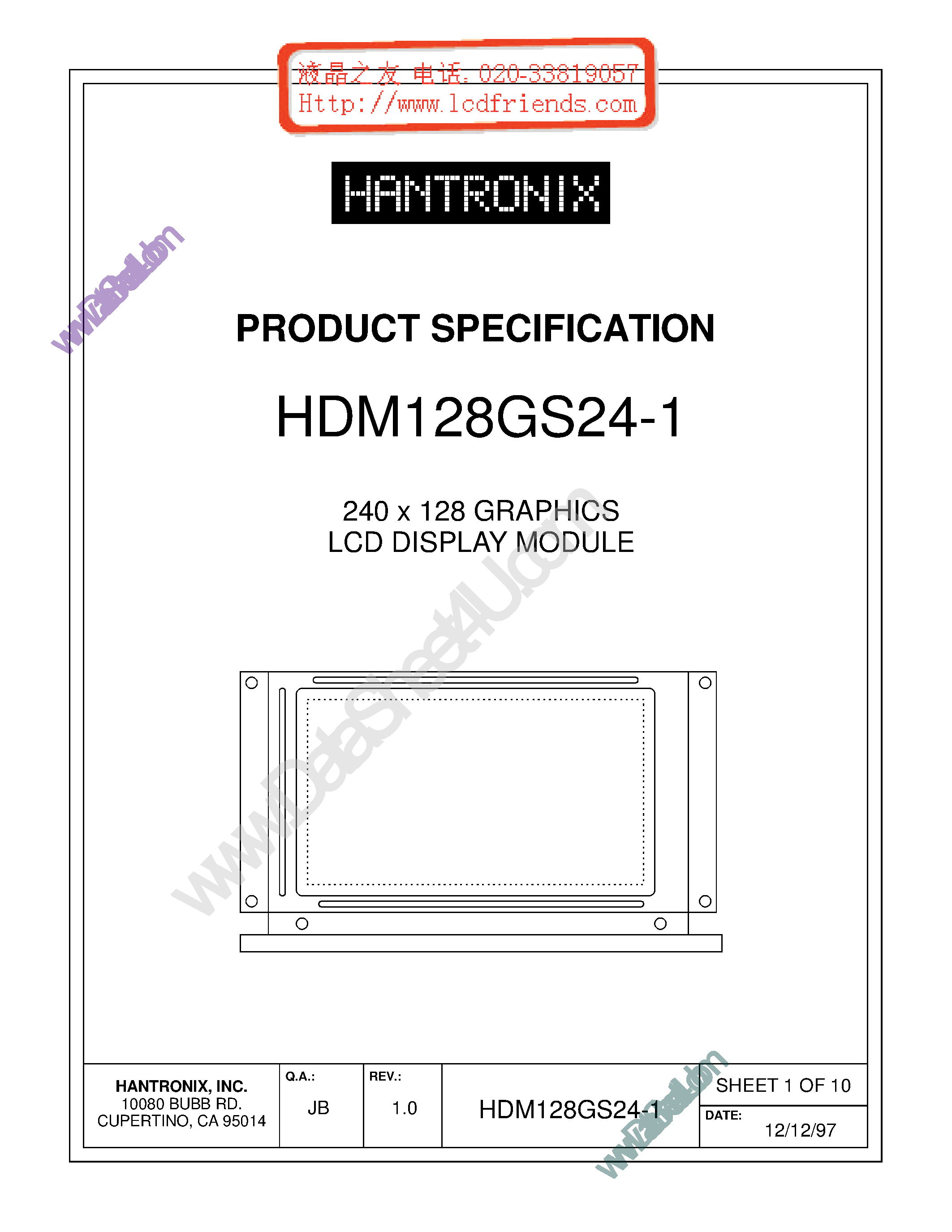 Даташит HDMs128gs24-1 - LCD DISPLAY MODULE страница 1