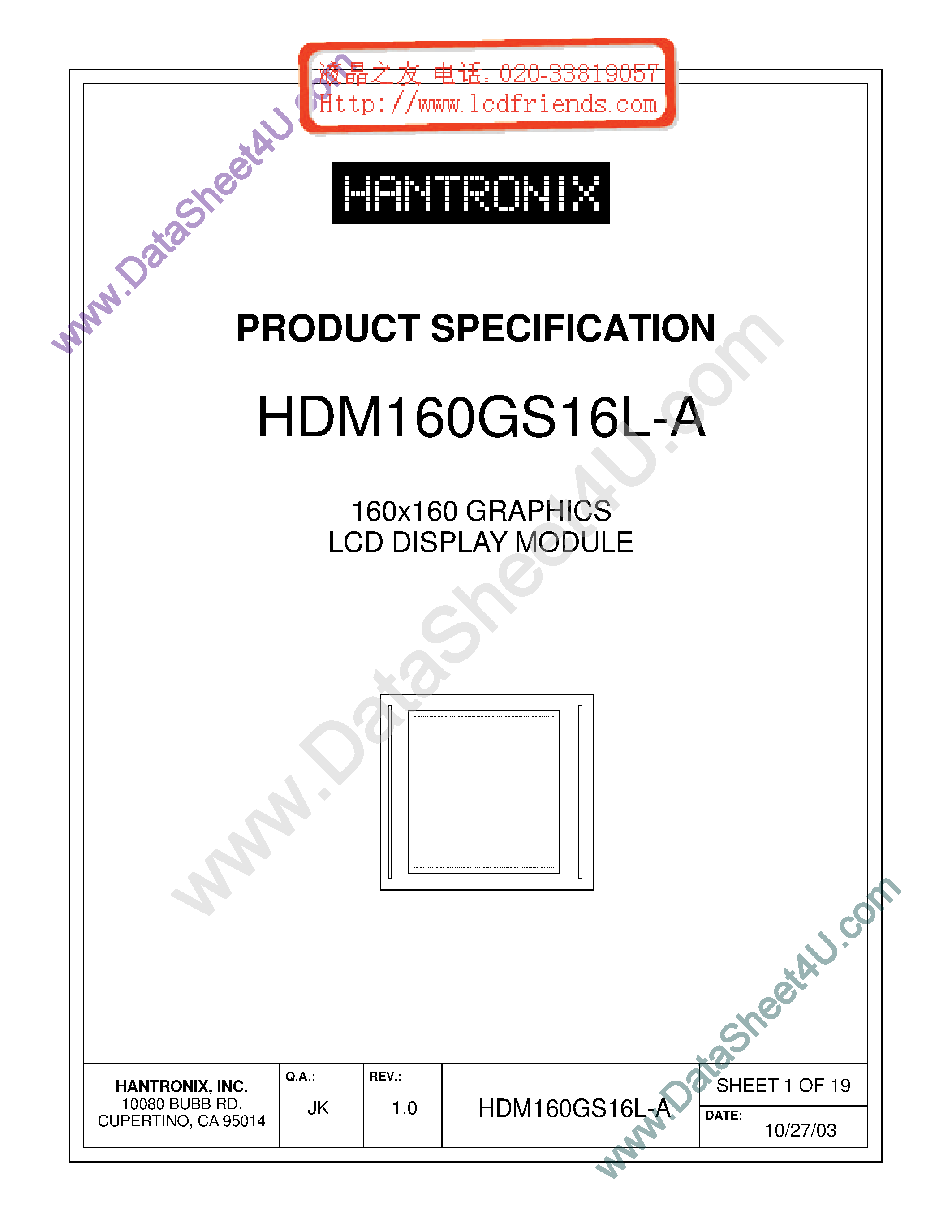 Datasheet HDMs160gs16l-a - LCD DISPLAY MODULE page 1