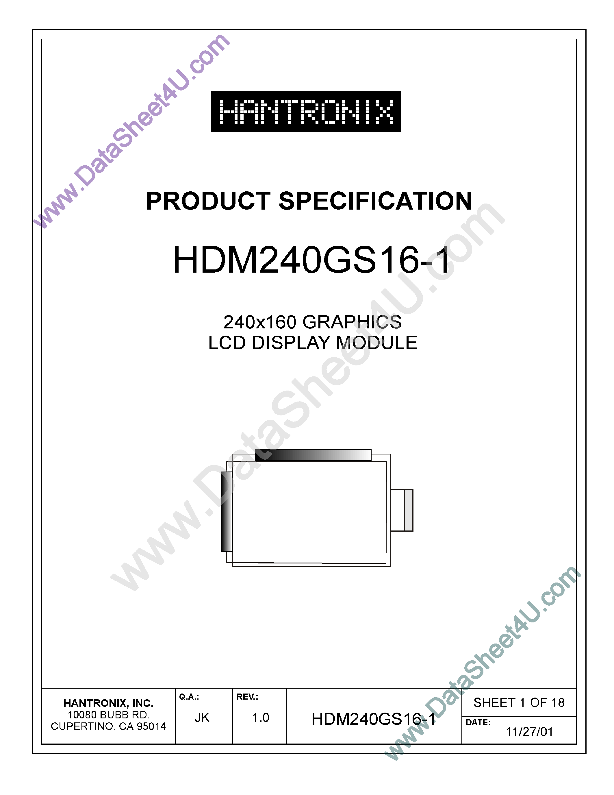 Даташит HDMs240gs16-1 - LCD DISPLAY MODULE страница 1