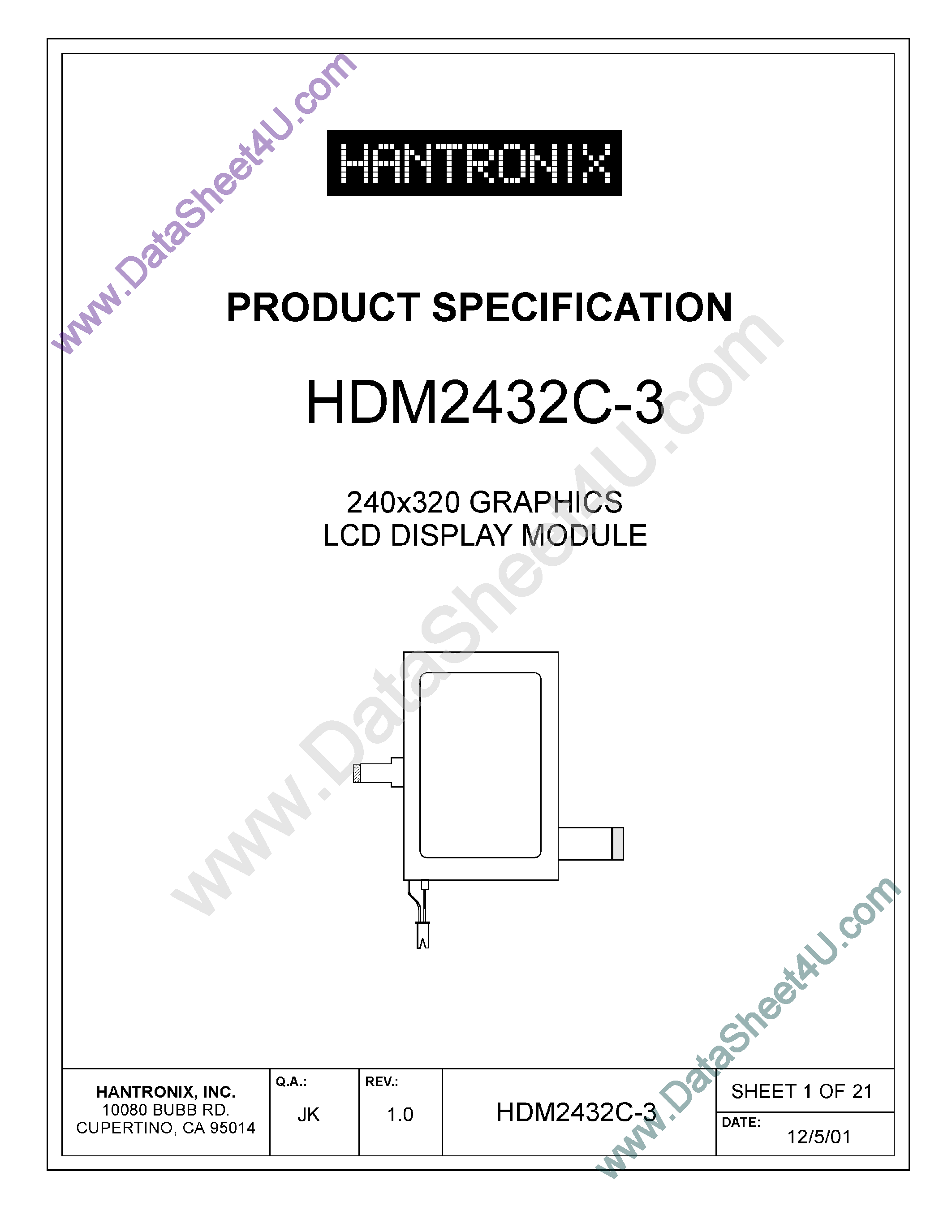 Datasheet HDMs2432c-3 - LCD DISPLAY MODULE page 1