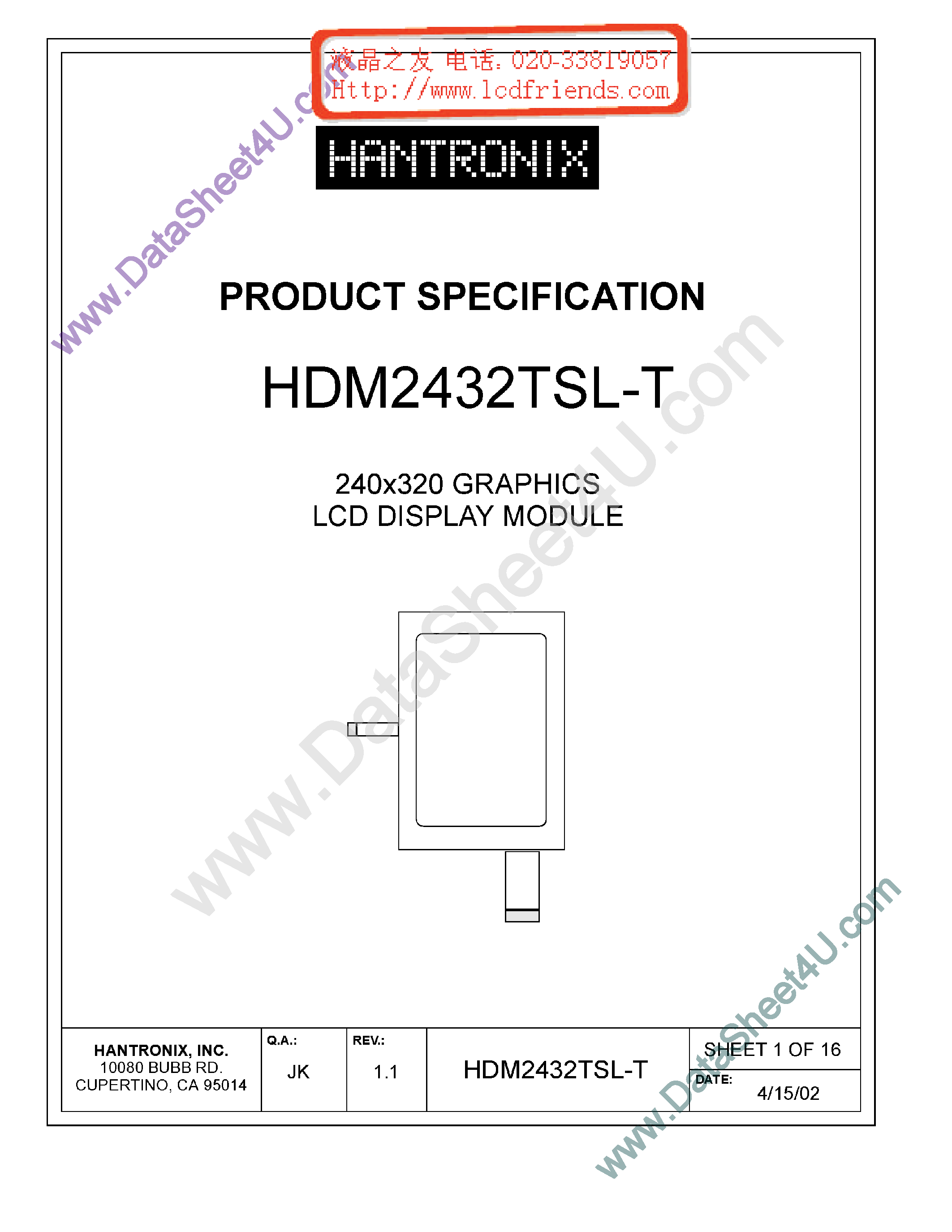 Datasheet HDMs2432tsl-t - LCD DISPLAY MODULE page 1