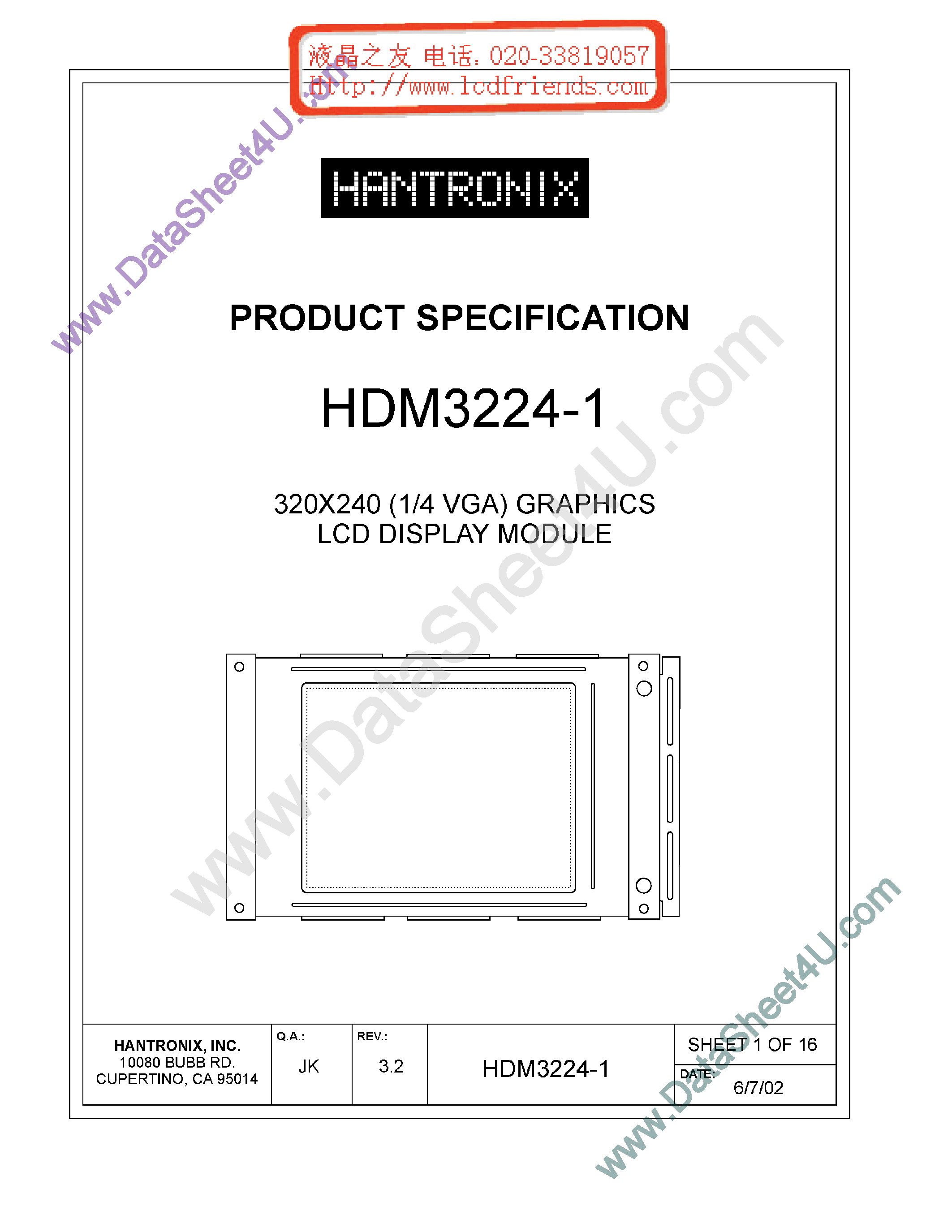 Даташит на микросхему HDMs3224-1 страница 1 Даташит HDMs3224-1 - LCD DISPLAY MODULE страница 1