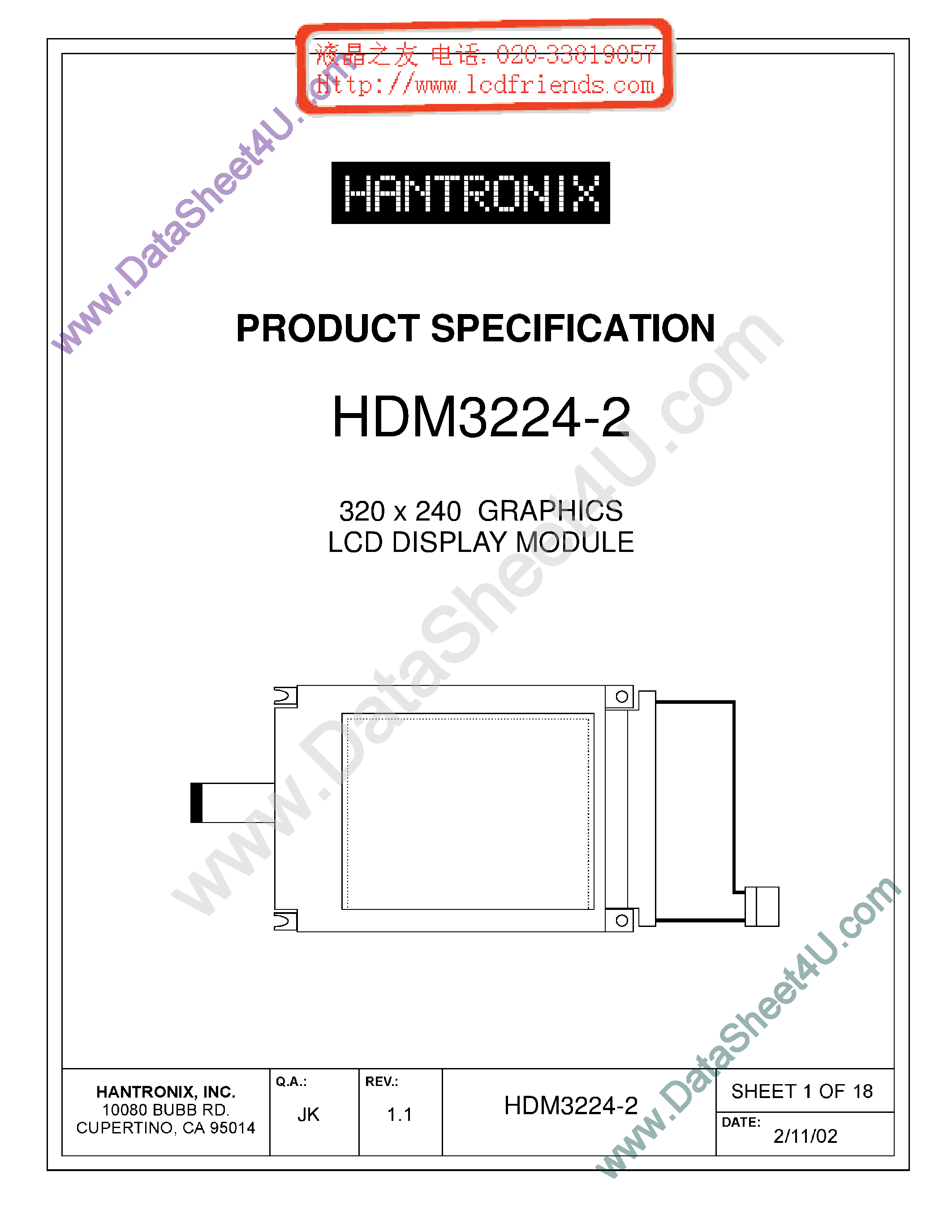 Datasheet HDMs3224-2 - LCD DISPLAY MODULE page 1