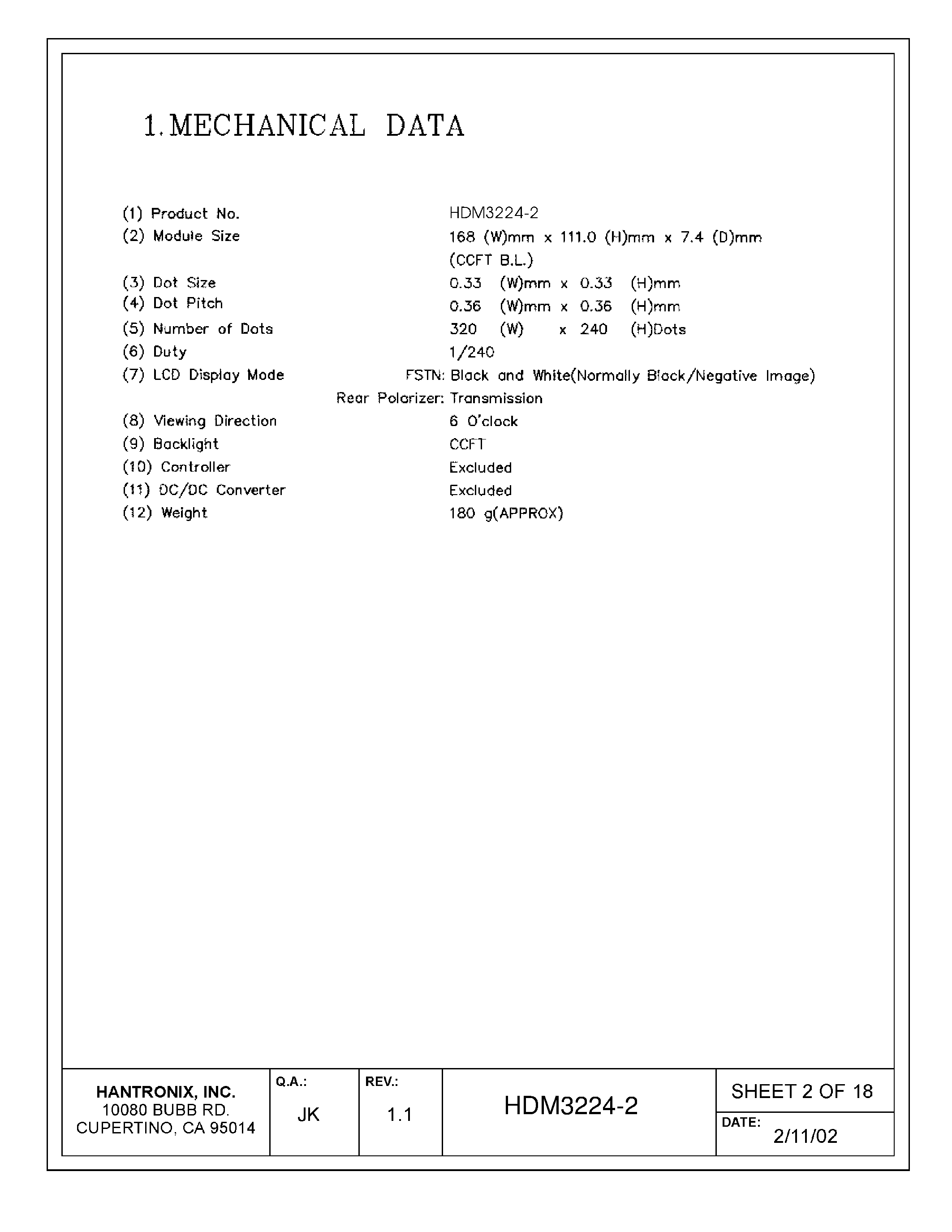 Datasheet HDMs3224-2 - LCD DISPLAY MODULE page 2