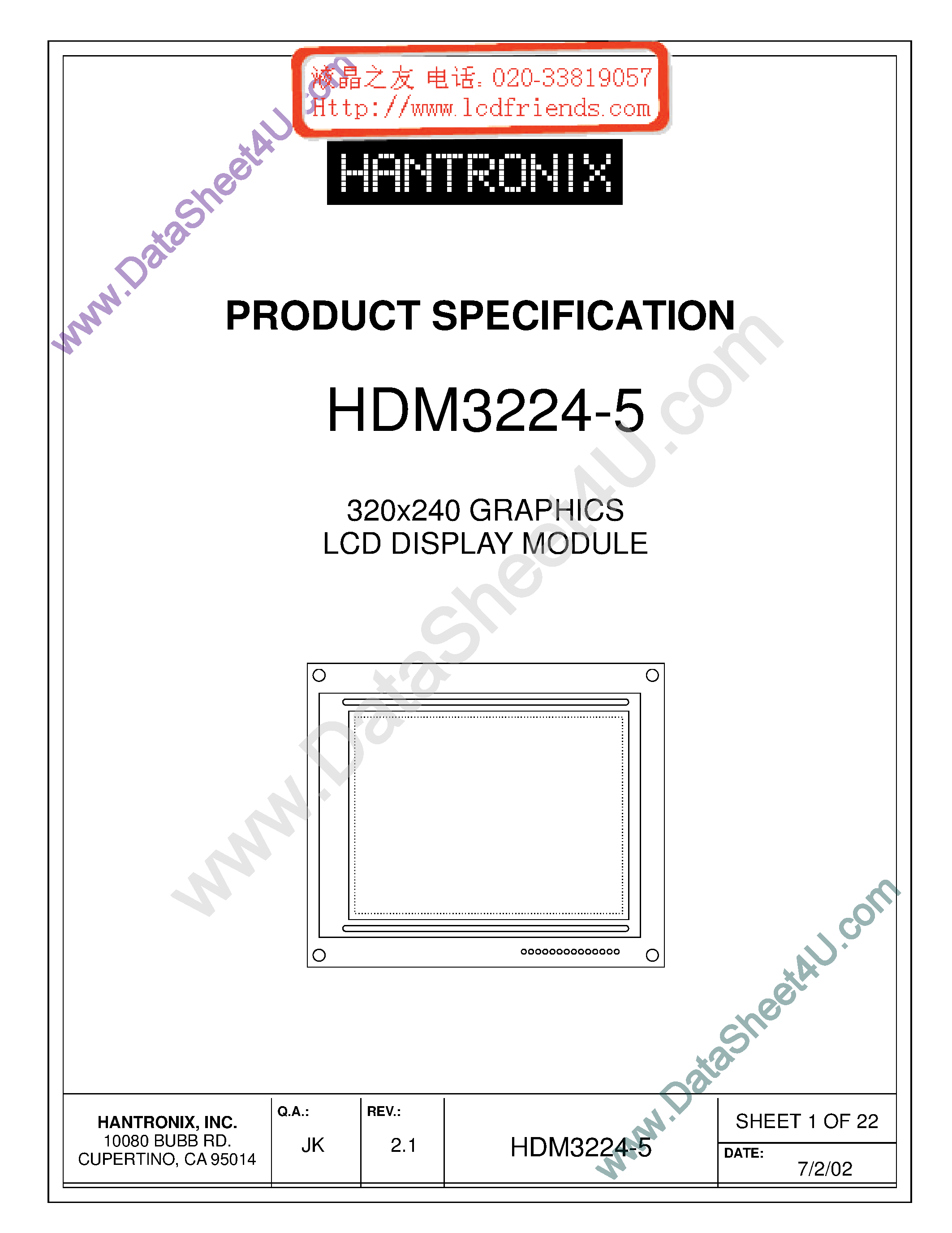 Datasheet HDMs3224-5 - LCD DISPLAY MODULE page 1