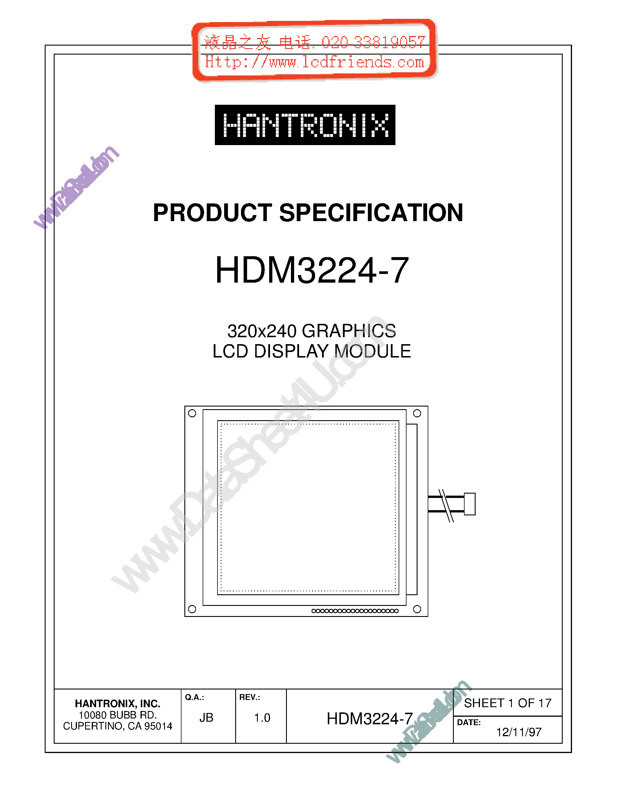 Datasheet HDMs3224-7 page 1 Datasheet HDMs3224-7 - LCD DISPLAY MODULE page 1