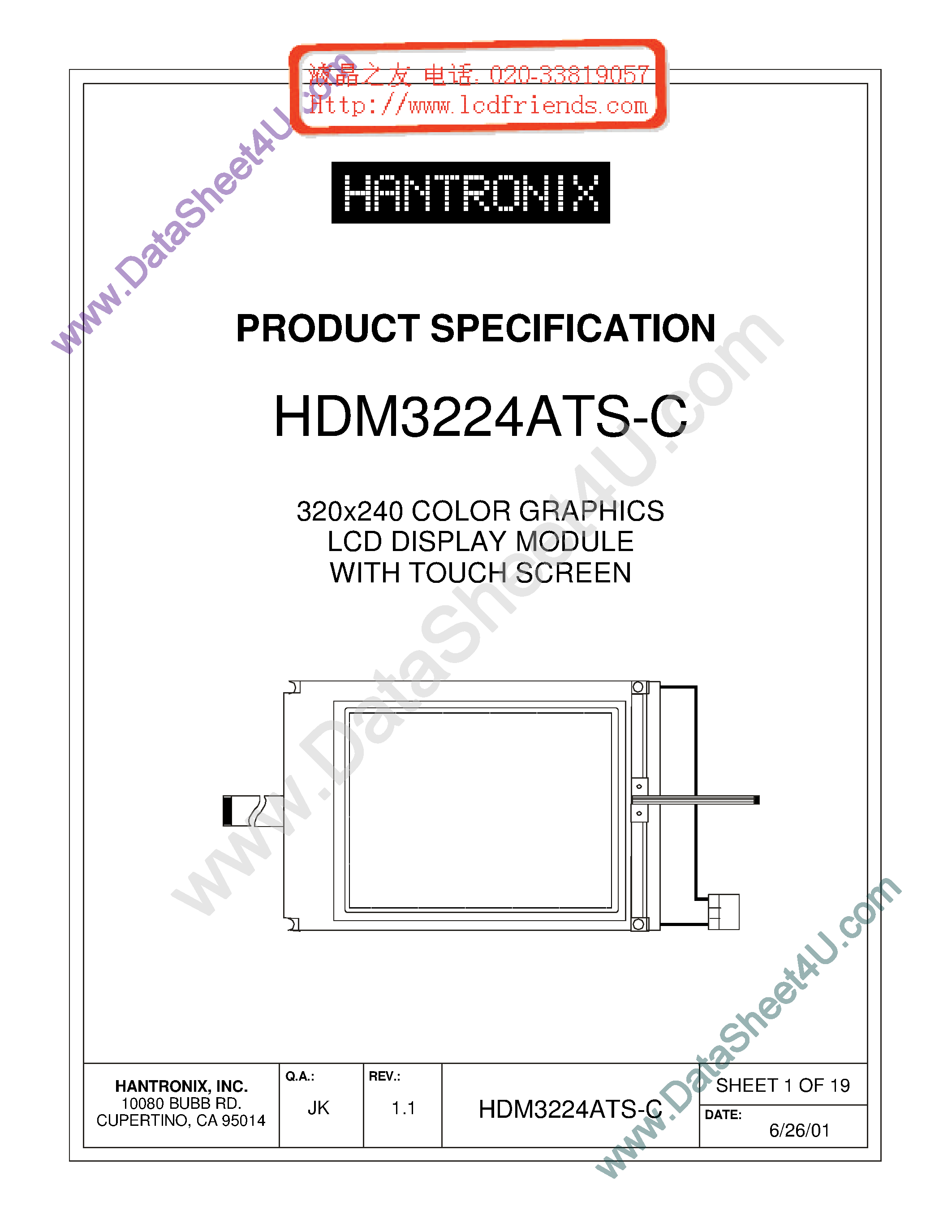Datasheet HDMs3224ats-c page 1 Datasheet HDMs3224ats-c - LCD DISPLAY MODULE page 1