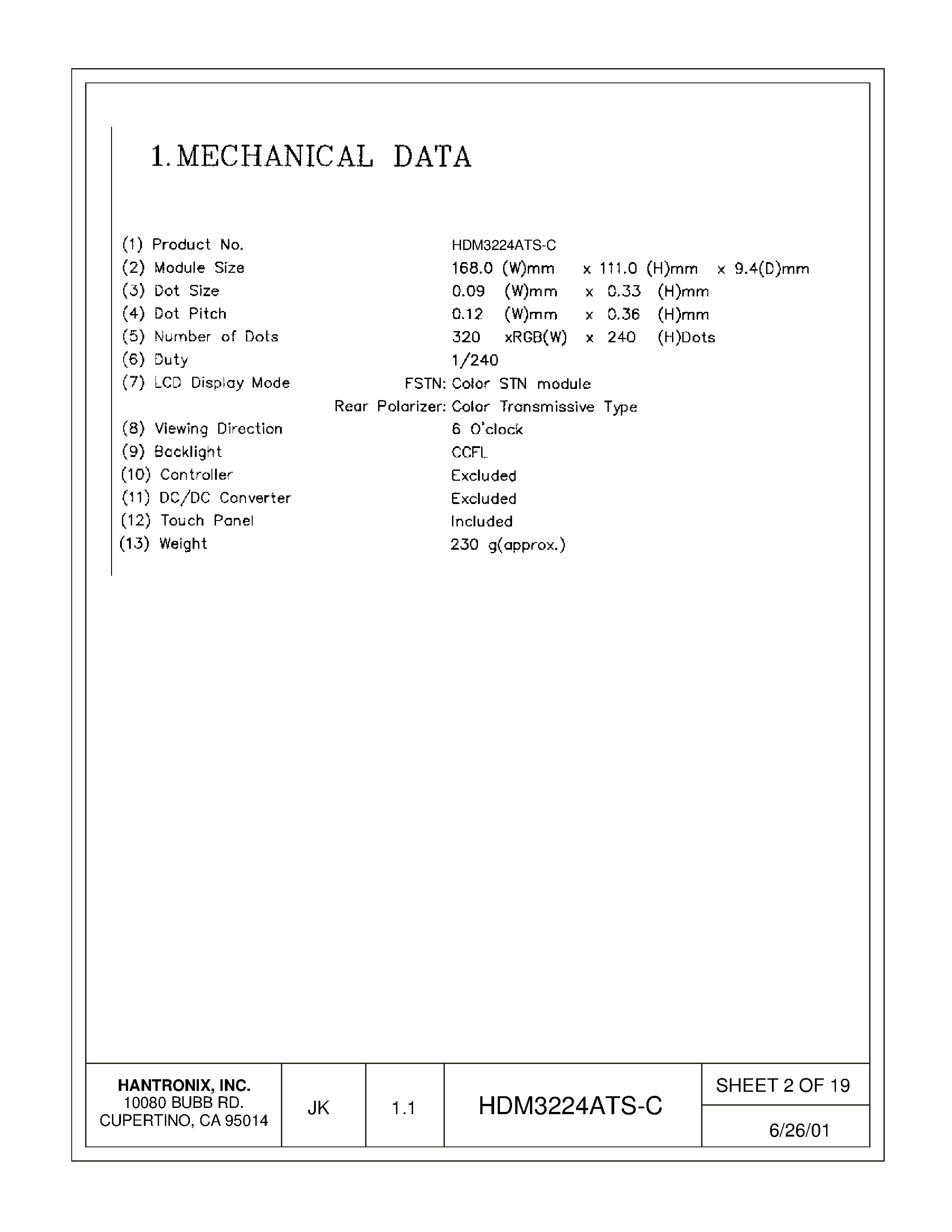 Datasheet HDMs3224ats-c page 2 Datasheet HDMs3224ats-c - LCD DISPLAY MODULE page 2