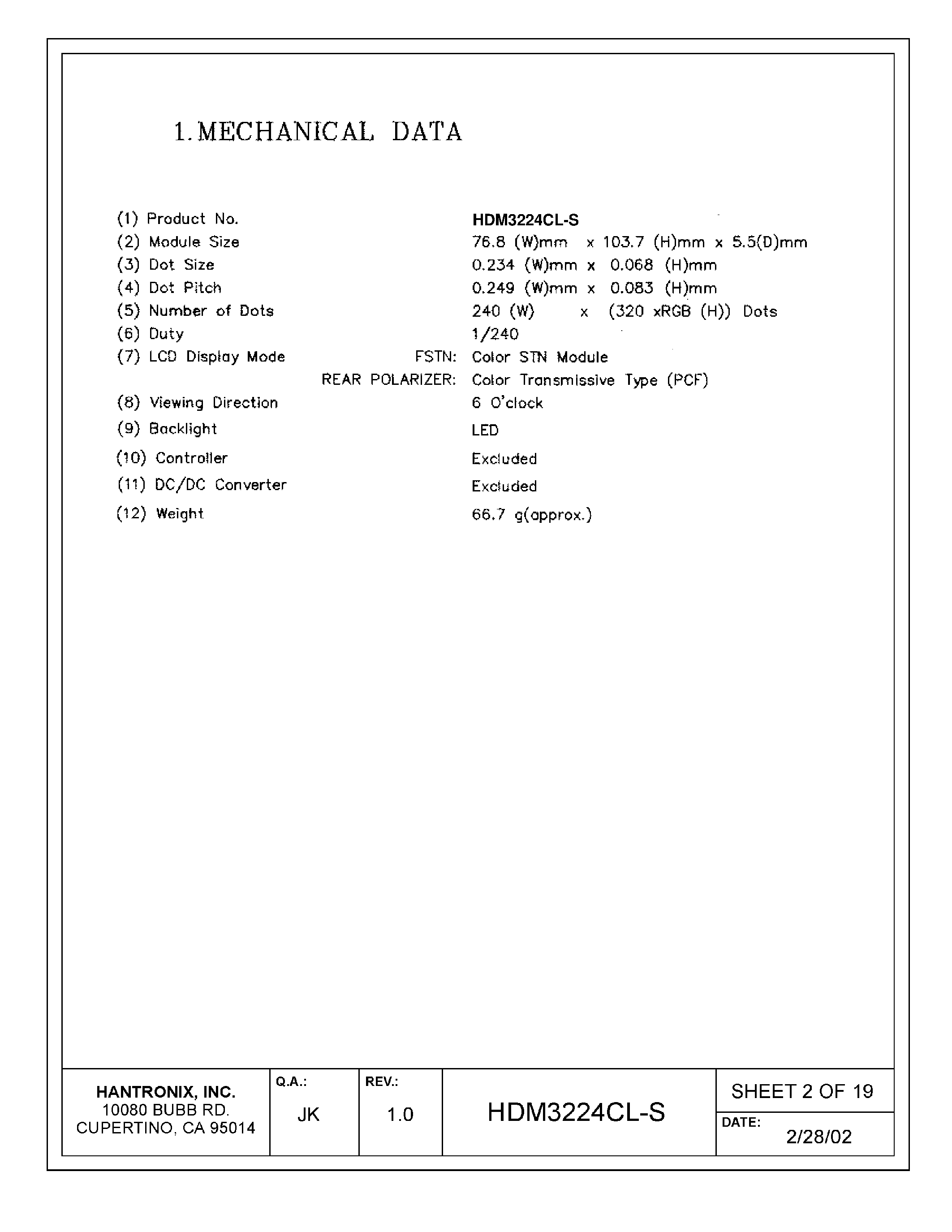 Datasheet HDMs3224cl-s - LCD DISPLAY MODULE page 2