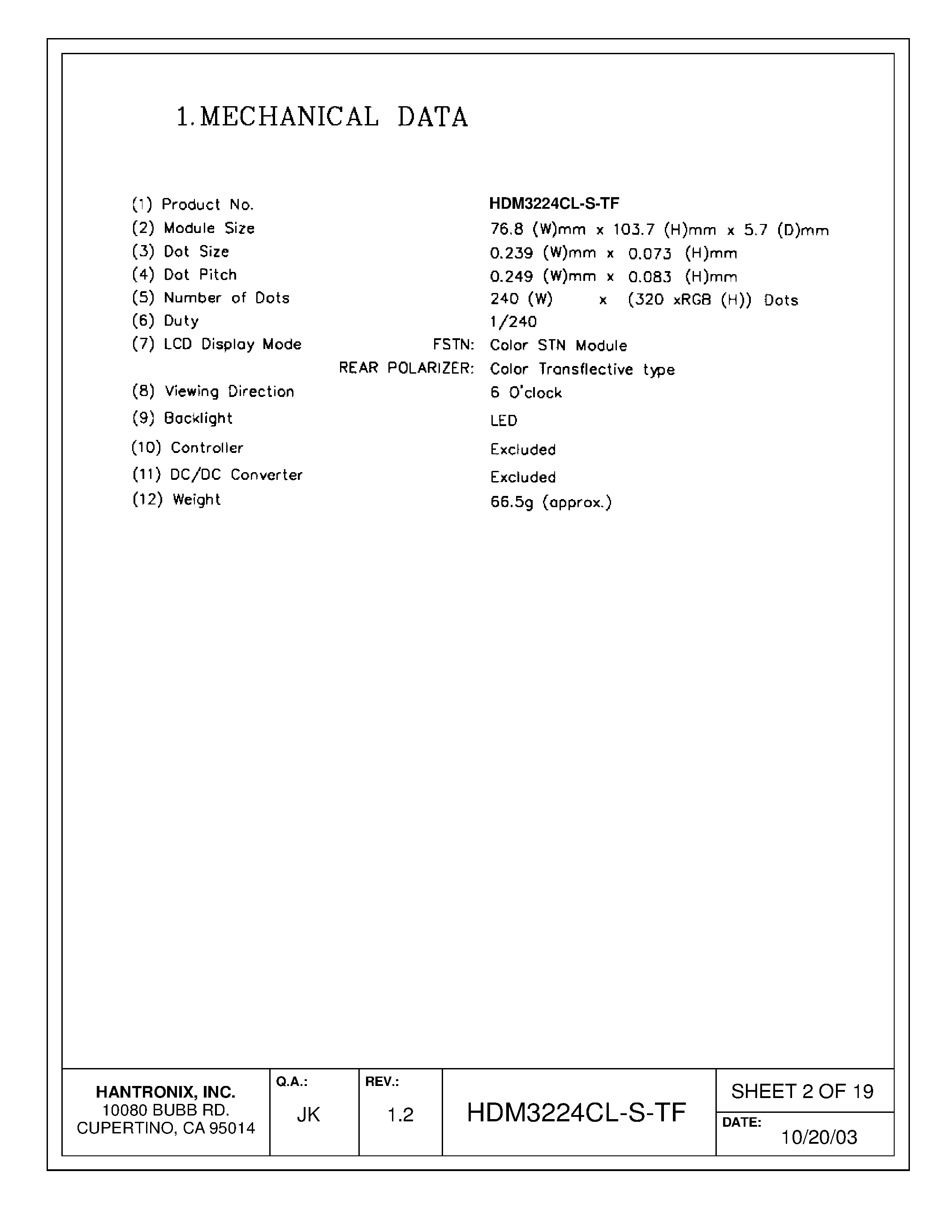 Datasheet HDMs3224cl-s-tf - LCD DISPLAY MODULE page 2