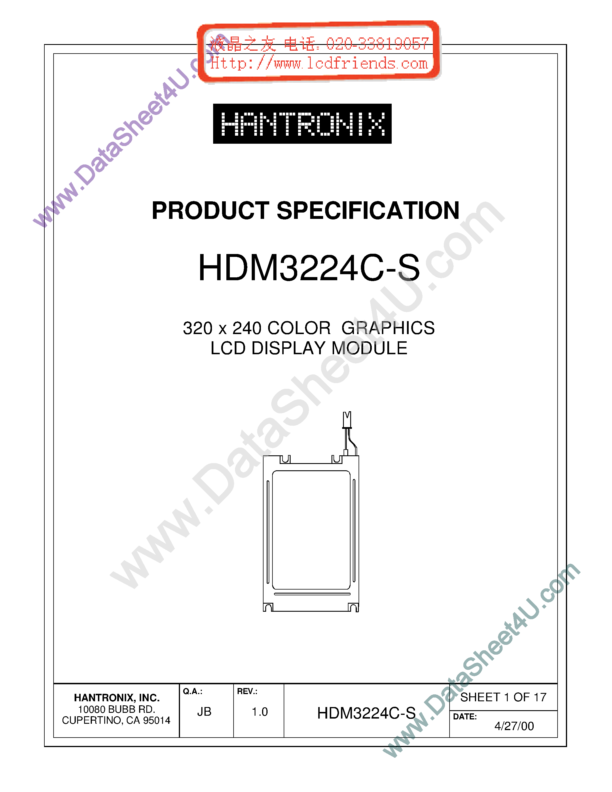 Datasheet HDMs3224c-s - LCD DISPLAY MODULE page 1