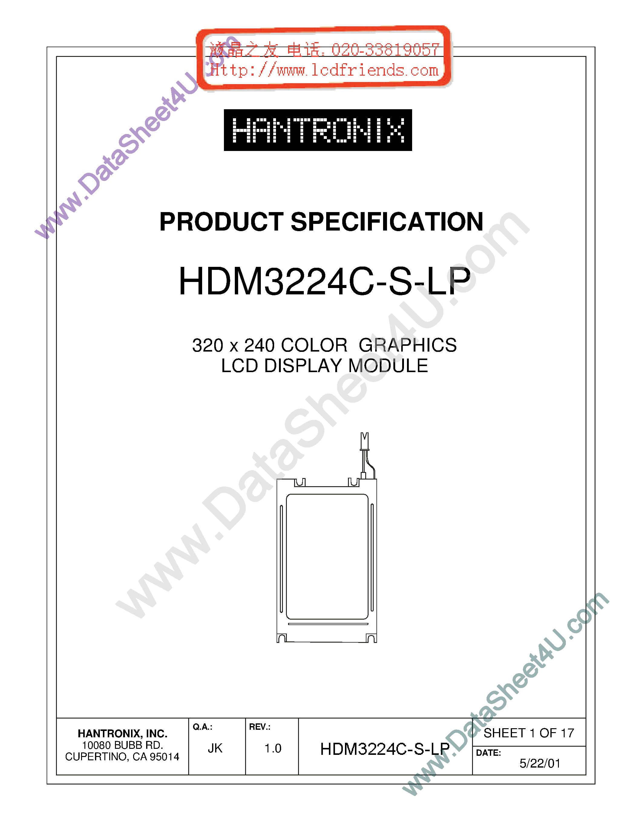 Datasheet HDMs3224c-s-lp page 1 Datasheet HDMs3224c-s-lp - LCD DISPLAY MODULE page 1