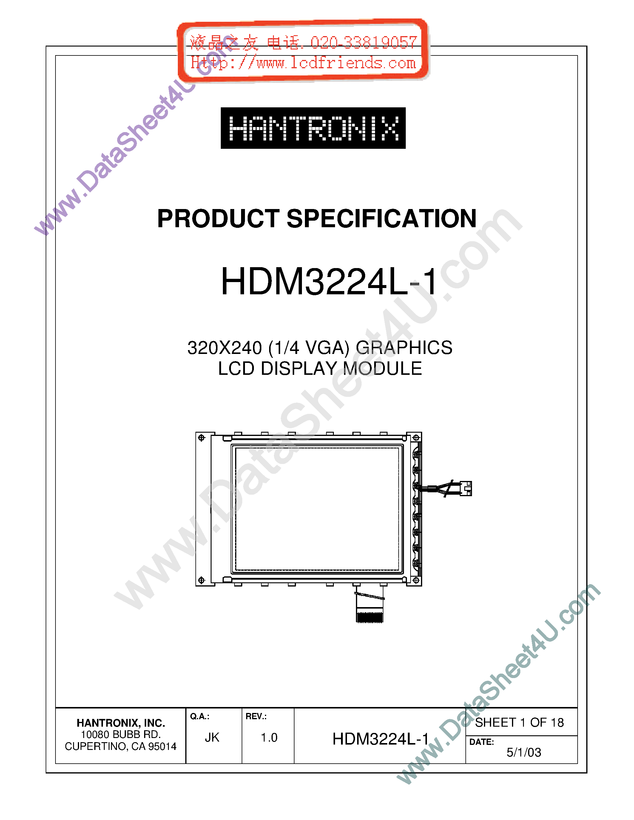 Даташит на микросхему HDMs3224l-1 страница 1 Даташит HDMs3224l-1 - LCD DISPLAY MODULE страница 1