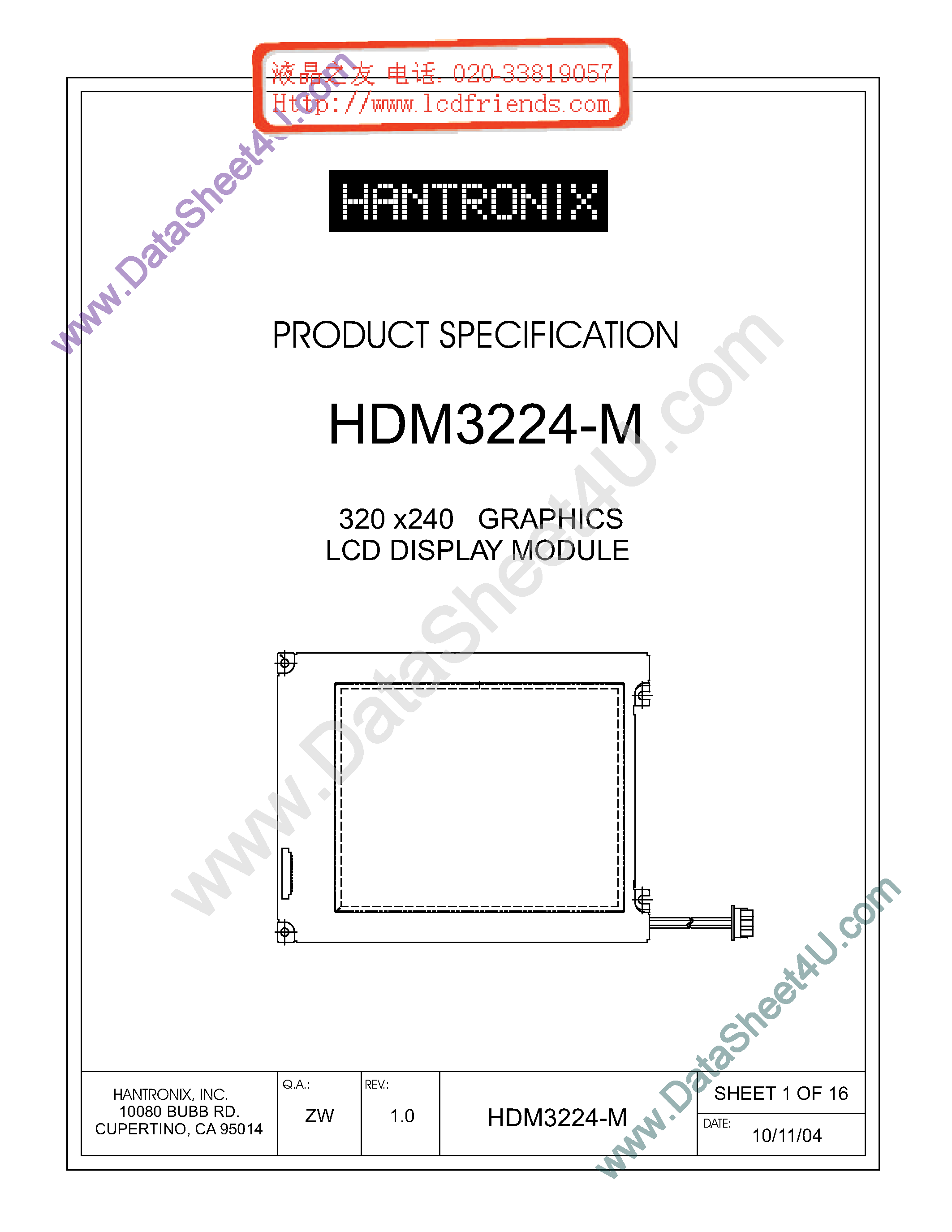 Даташит на микросхему HDMS3224-M страница 1 Даташит HDMS3224-M - LCD DISPLAY MODULE страница 1