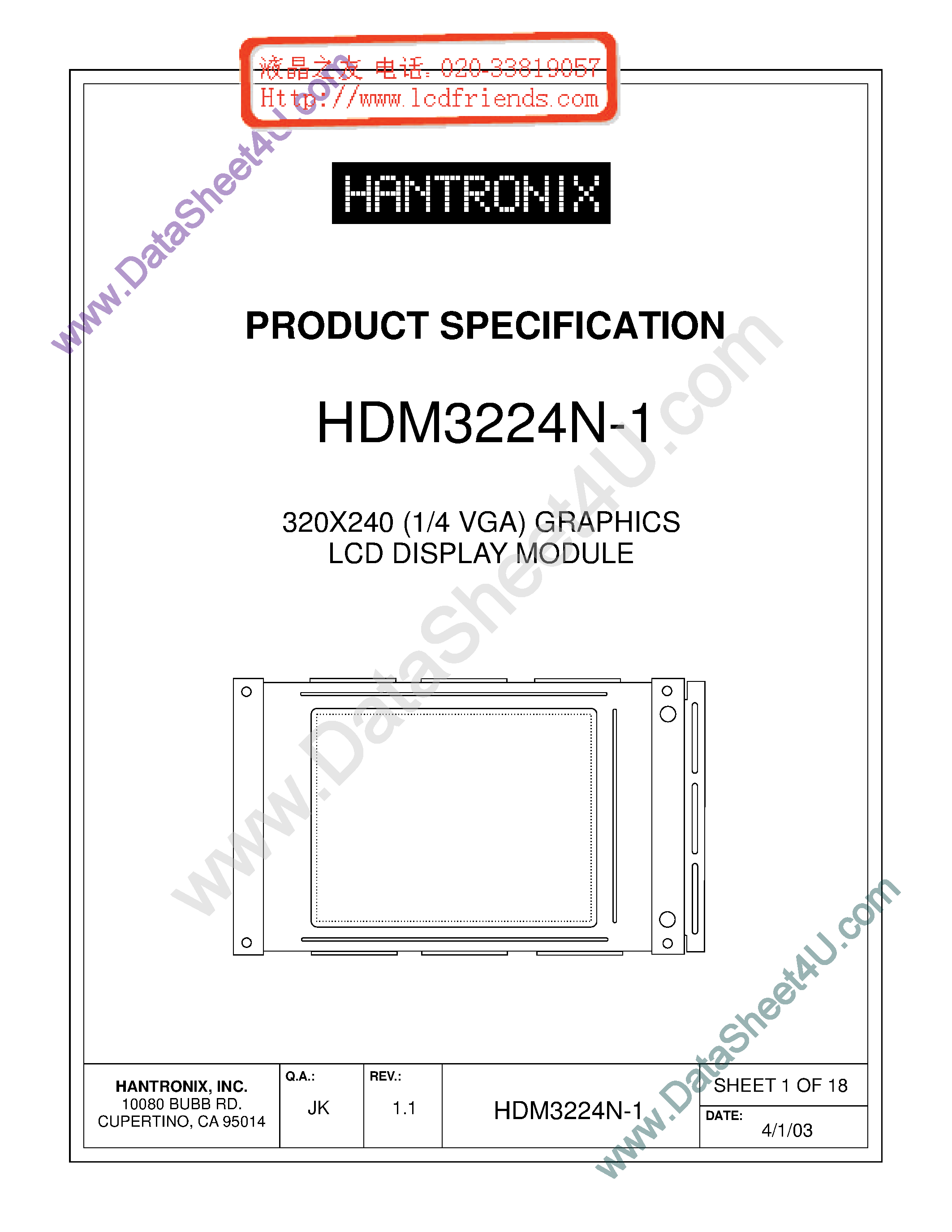Даташит на микросхему HDMs3224n-1 страница 1 Даташит HDMs3224n-1 - LCD DISPLAY MODULE страница 1