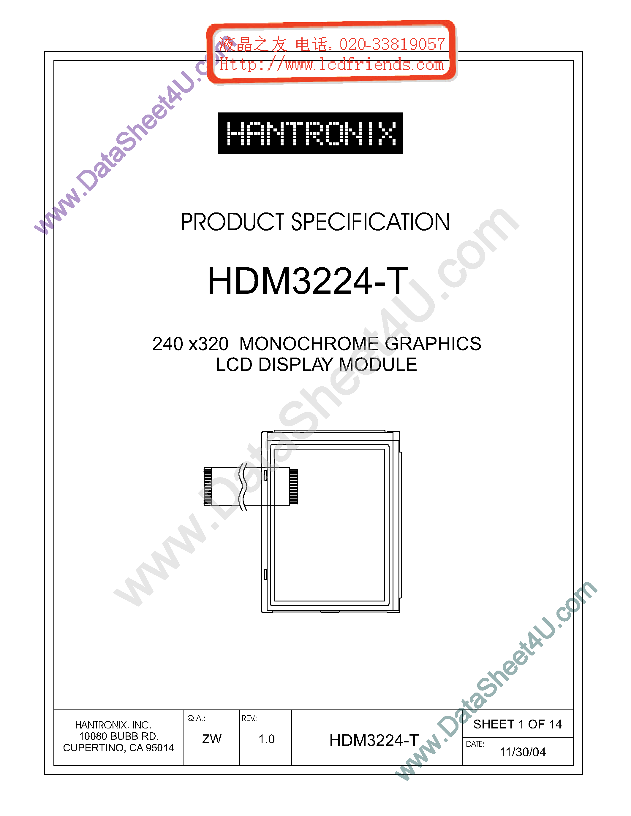 Datasheet HDMs3224-t page 1 Datasheet HDMs3224-t - LCD DISPLAY MODULE page 1