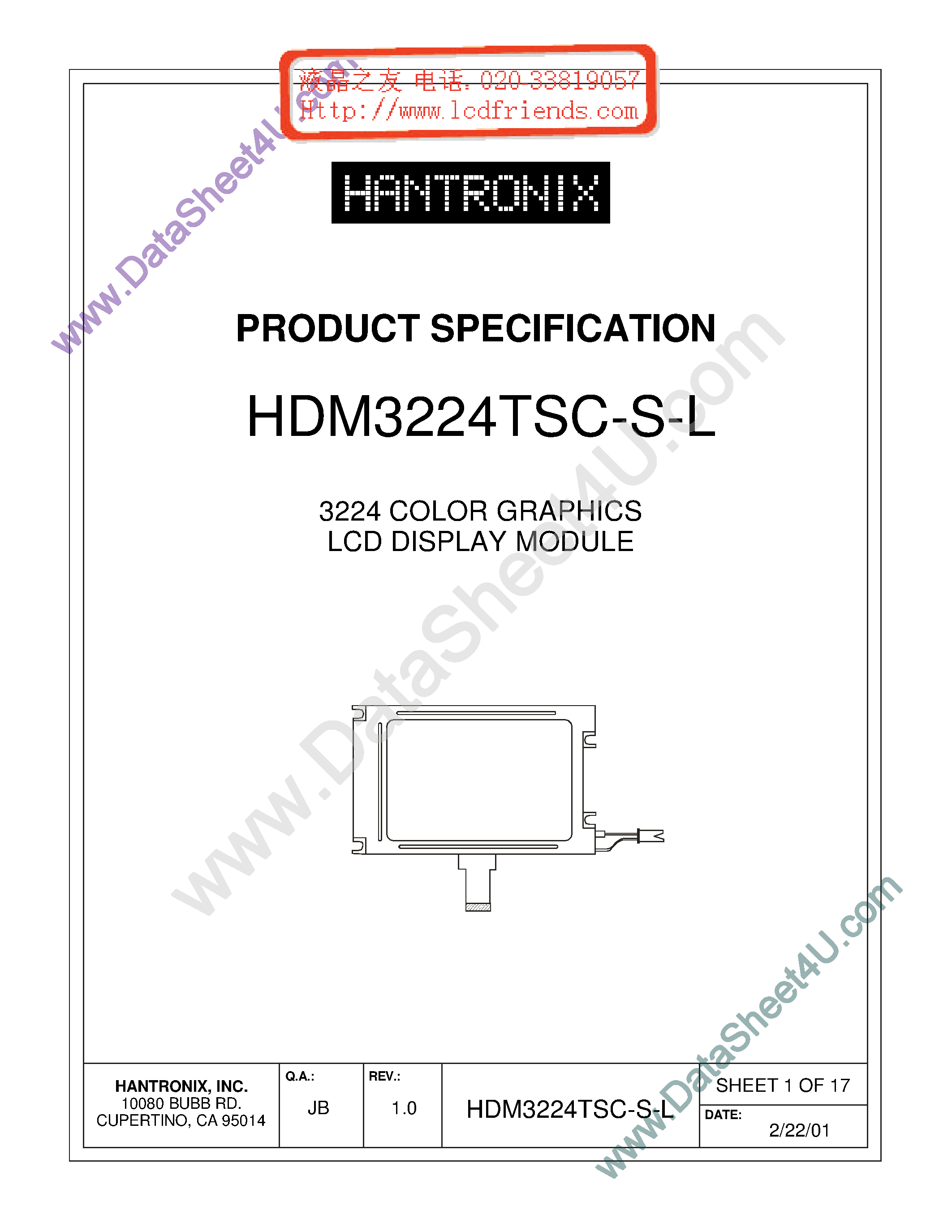 Datasheet HDMs3224tsc-s-l page 1 Datasheet HDMs3224tsc-s-l - LCD DISPLAY MODULE page 1