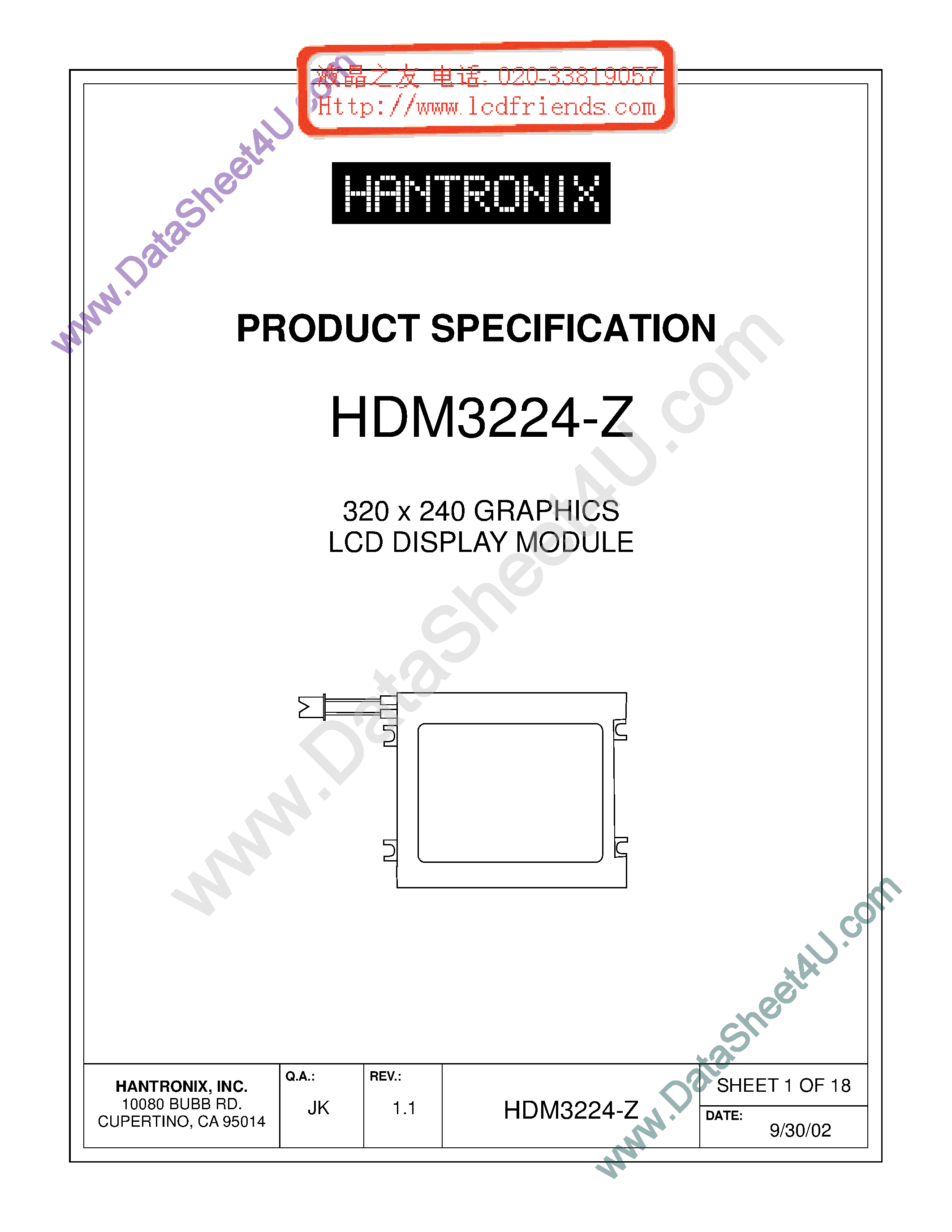 Даташит HDMs3224-z - LCD DISPLAY MODULE страница 1