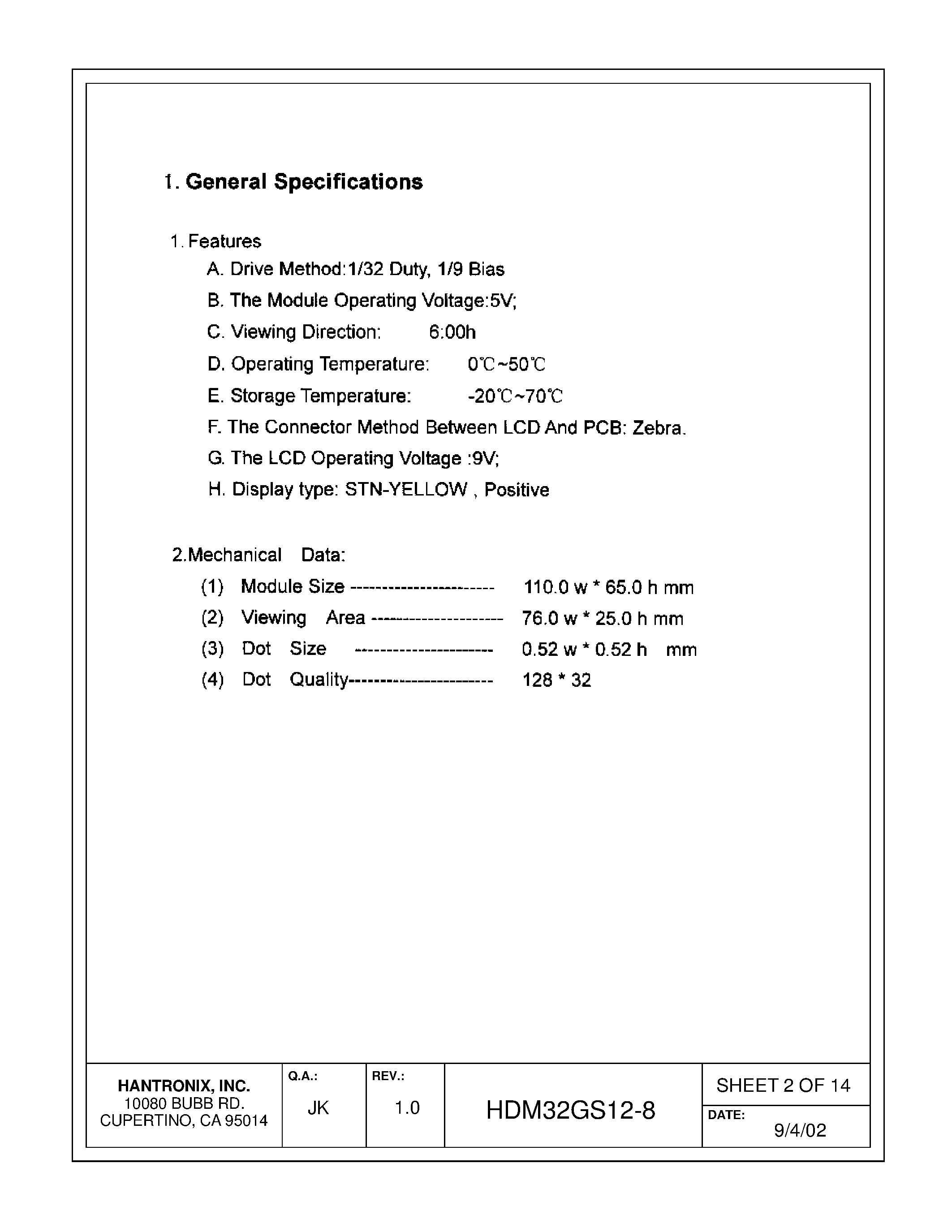 Datasheet HDMs32gs12-8 - LCD DISPLAY MODULE page 2