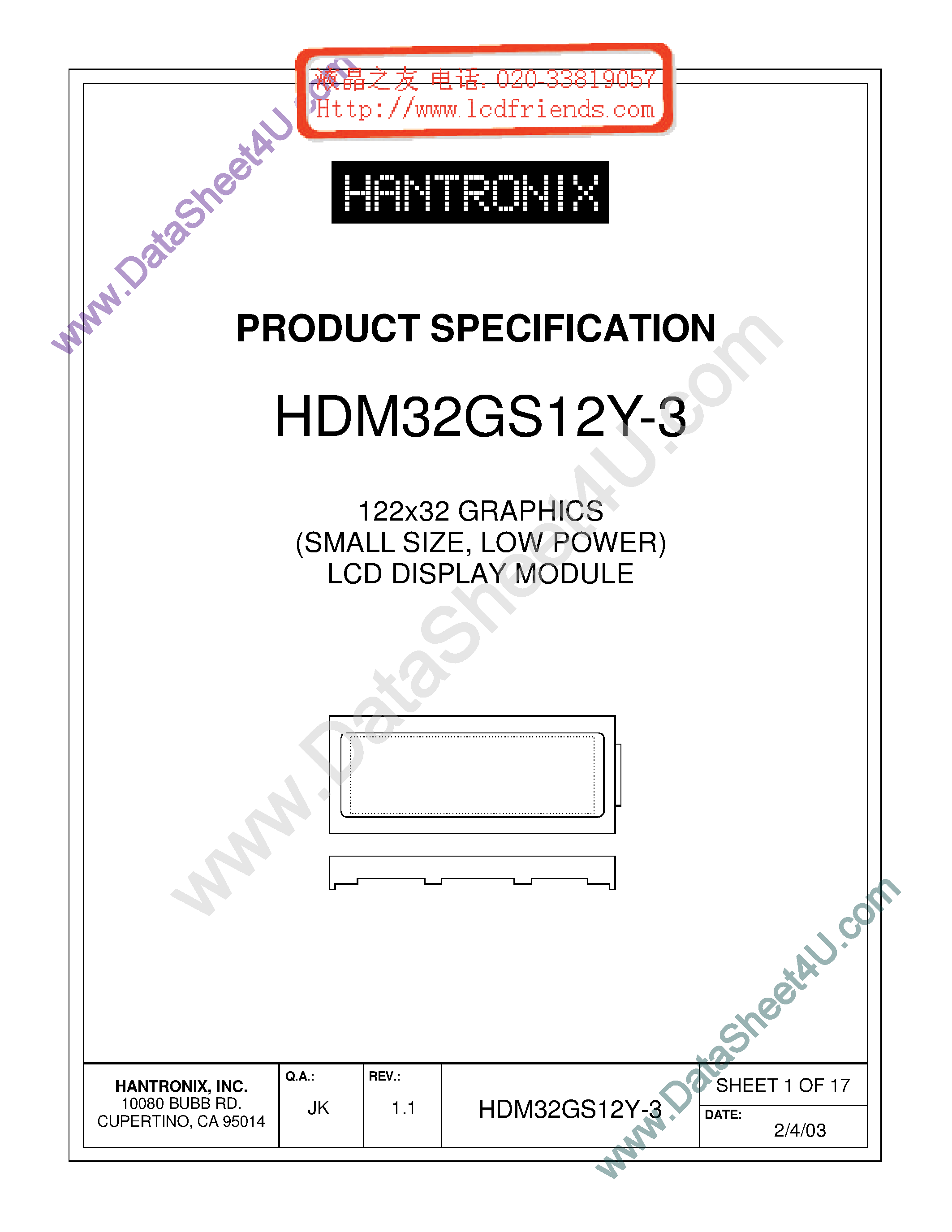 Datasheet HDMs32gs12y-3 - LCD DISPLAY MODULE page 1