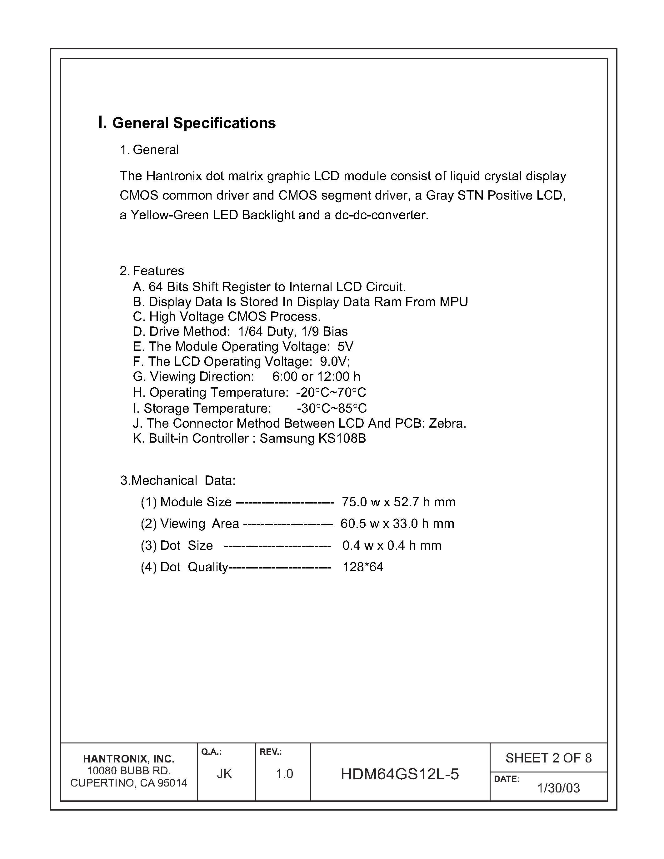 Datasheet HDMs64gs12l-5 - LCD DISPLAY MODULE page 2
