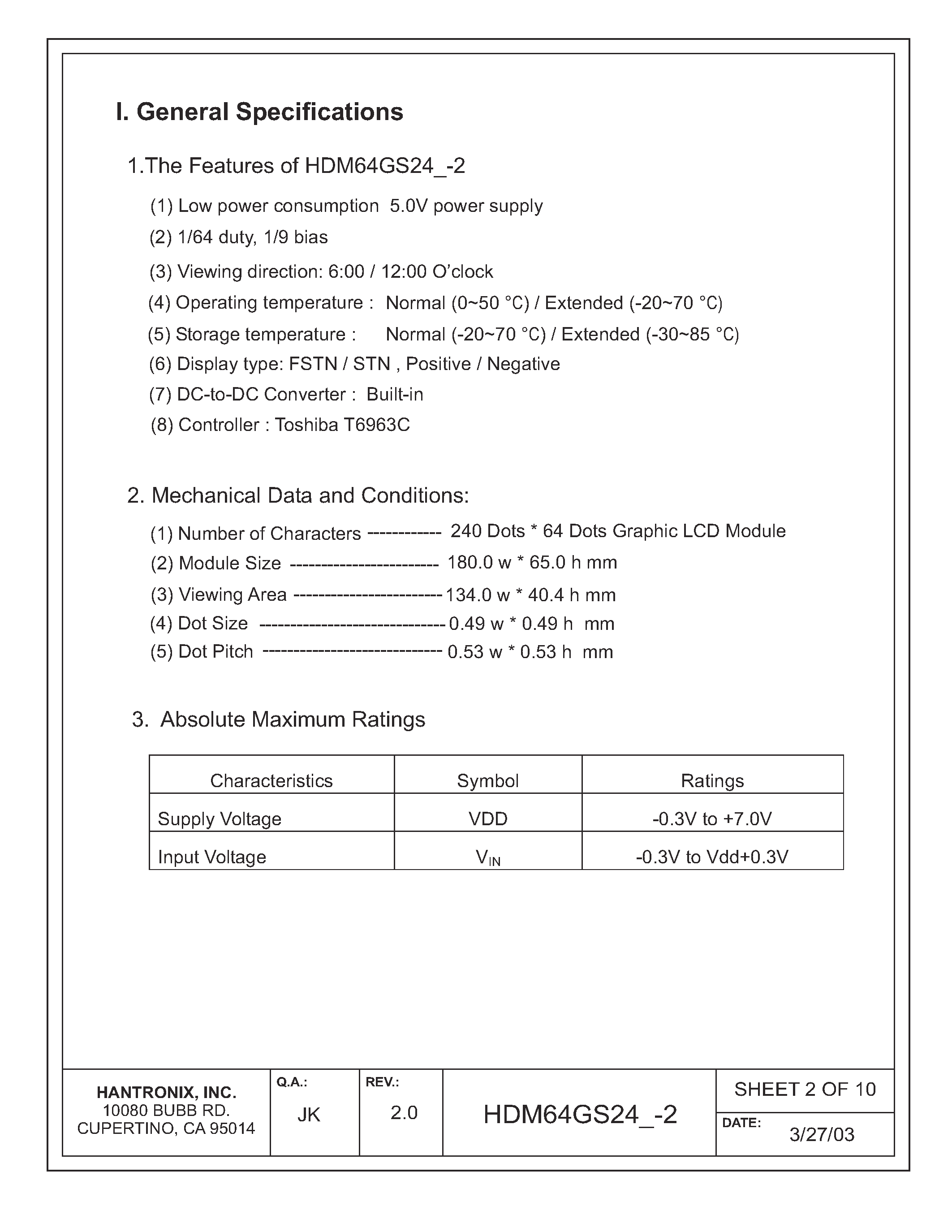 Datasheet HDMs64gs24_-2 - LCD DISPLAY MODULE page 2