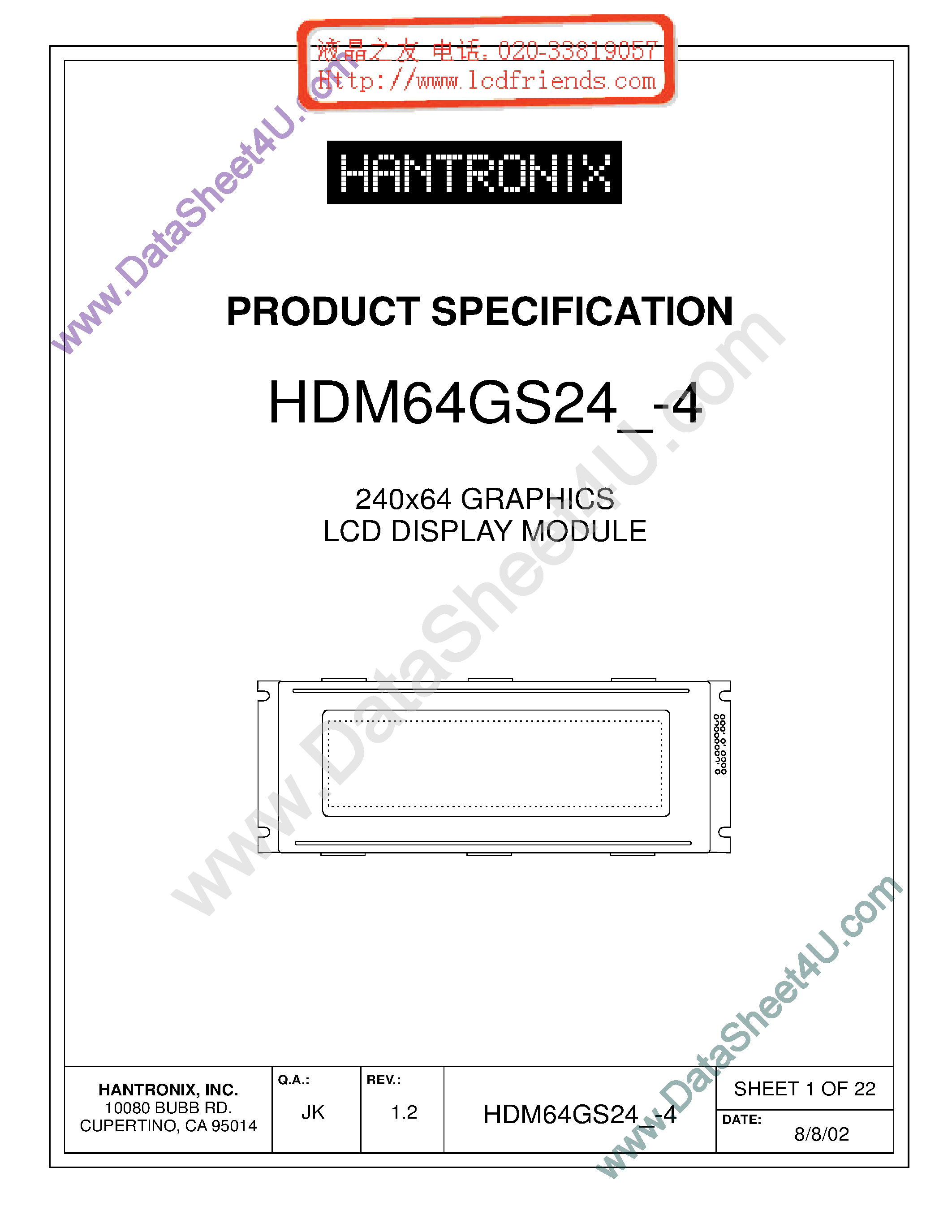 Datasheet HDMs64gs24_-4 page 1 Datasheet HDMs64gs24_-4 - LCD DISPLAY MODULE page 1