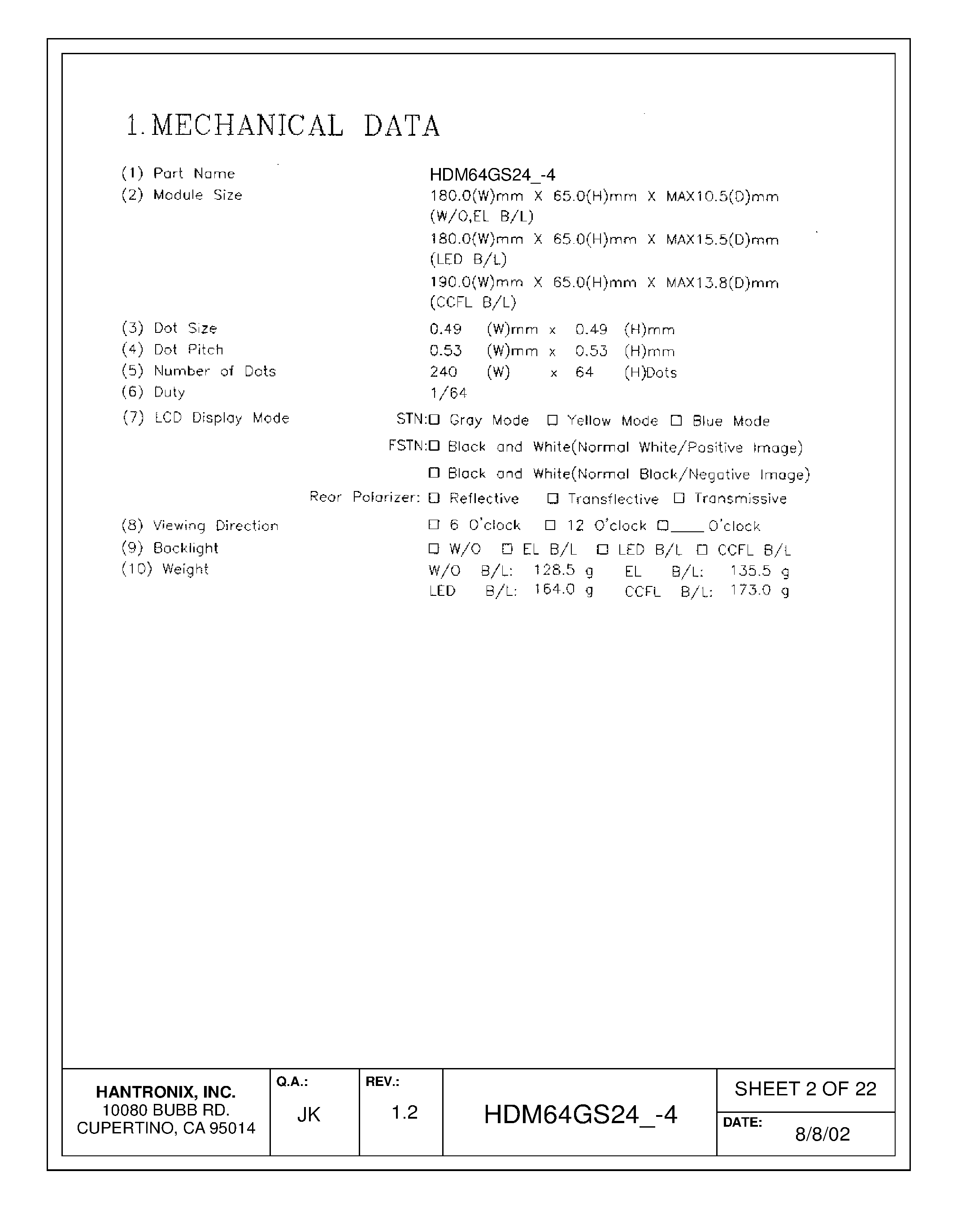 Datasheet HDMs64gs24_-4 page 2 Datasheet HDMs64gs24_-4 - LCD DISPLAY MODULE page 2