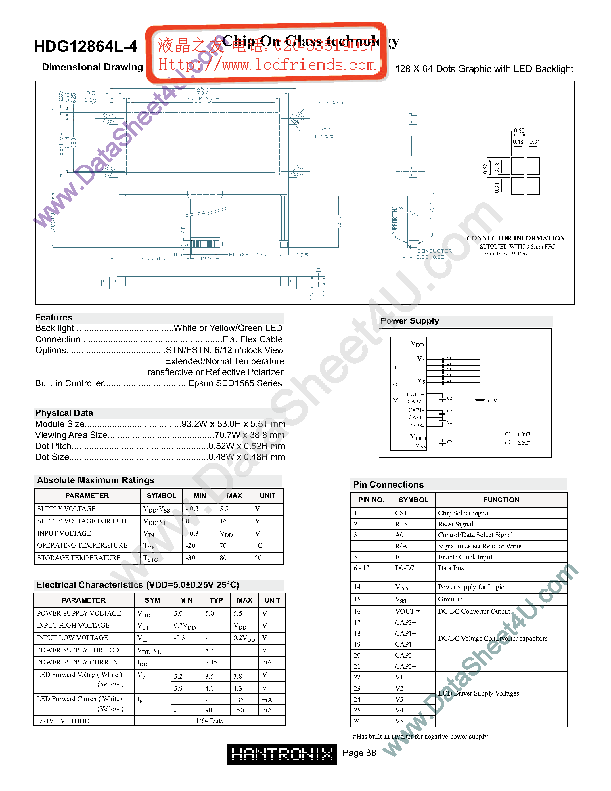 Datasheet HDM12864l-4 - LCD DISPLAY MODULE page 1