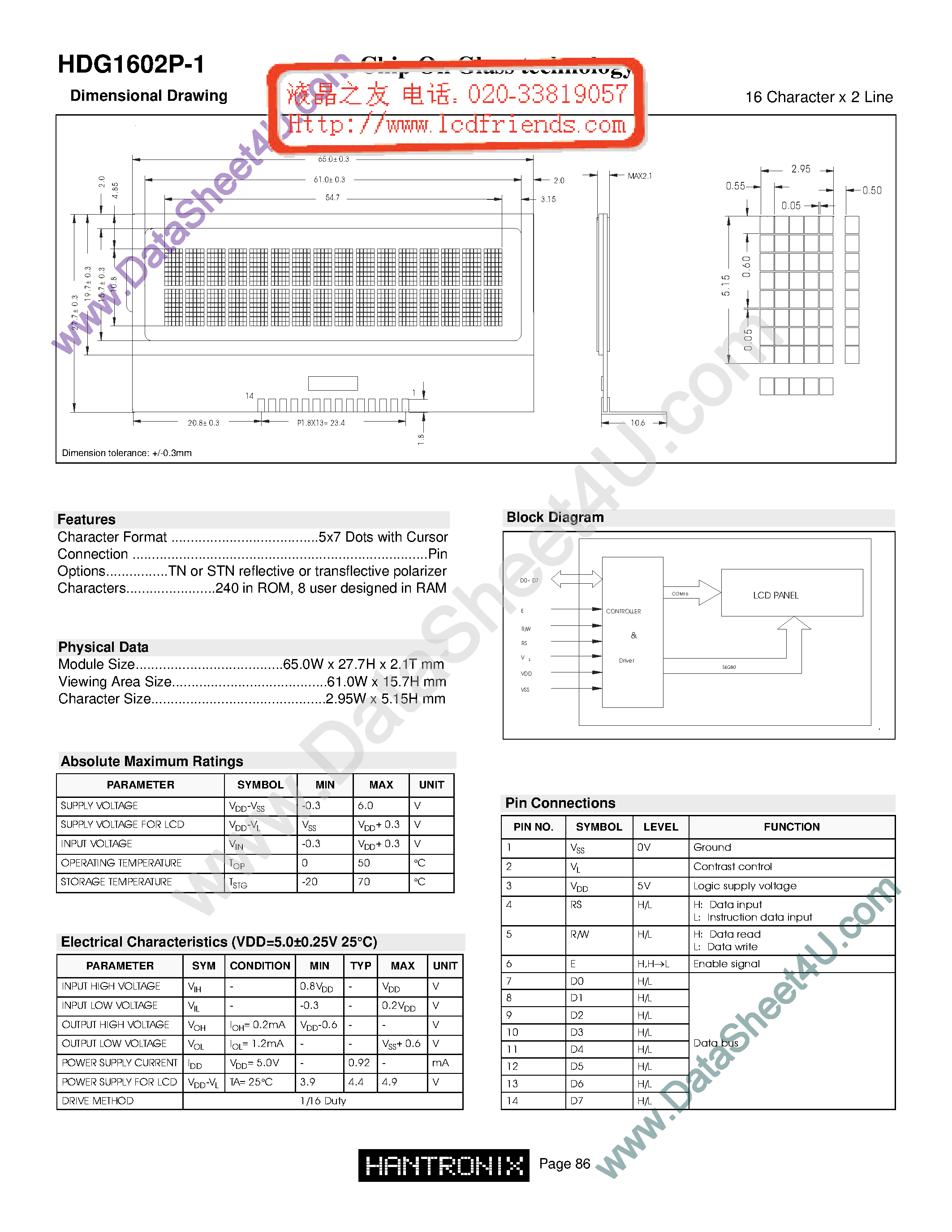 Даташит HDM1602p-1 - LCD DISPLAY MODULE страница 1