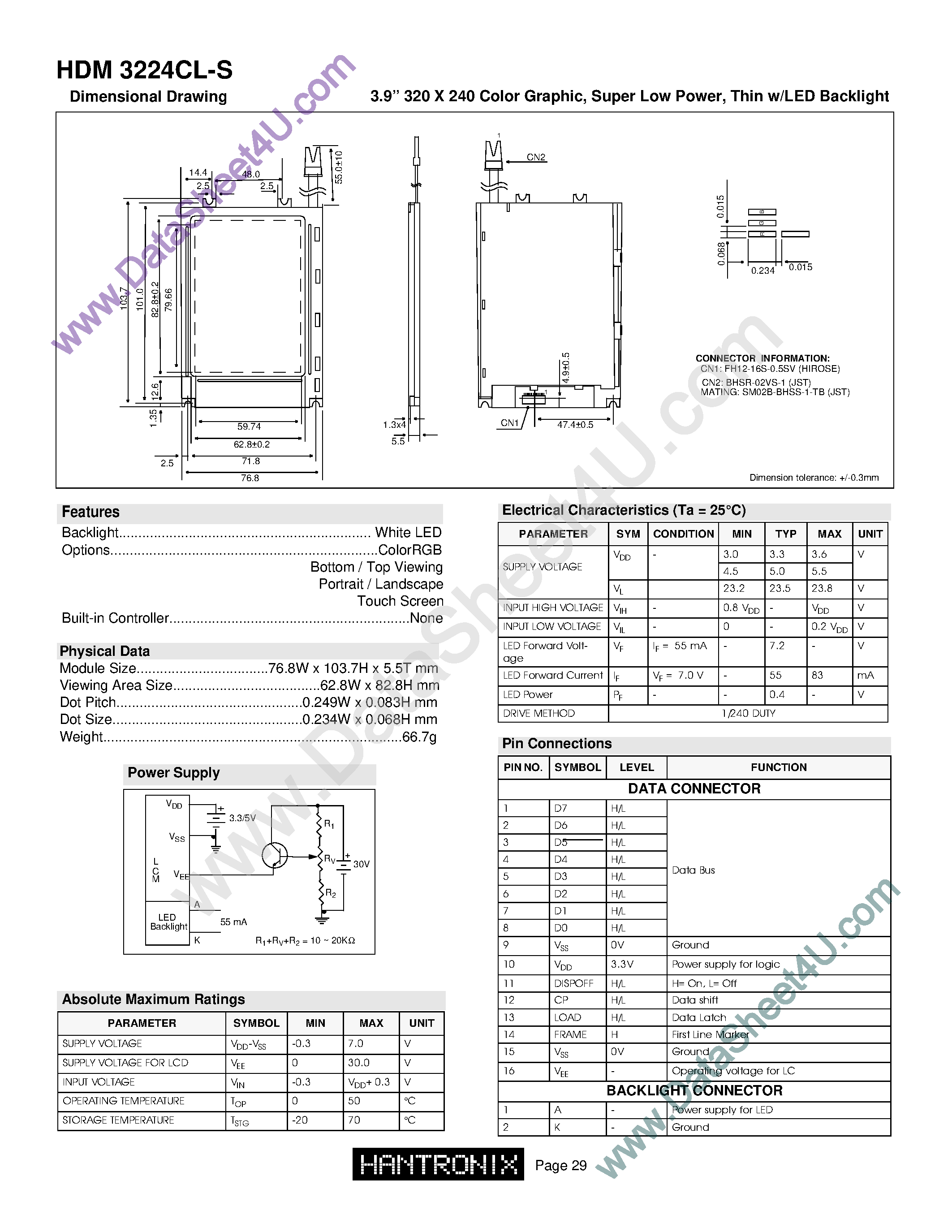 Datasheet HDM3224cl-s - LCD DISPLAY MODULE page 1