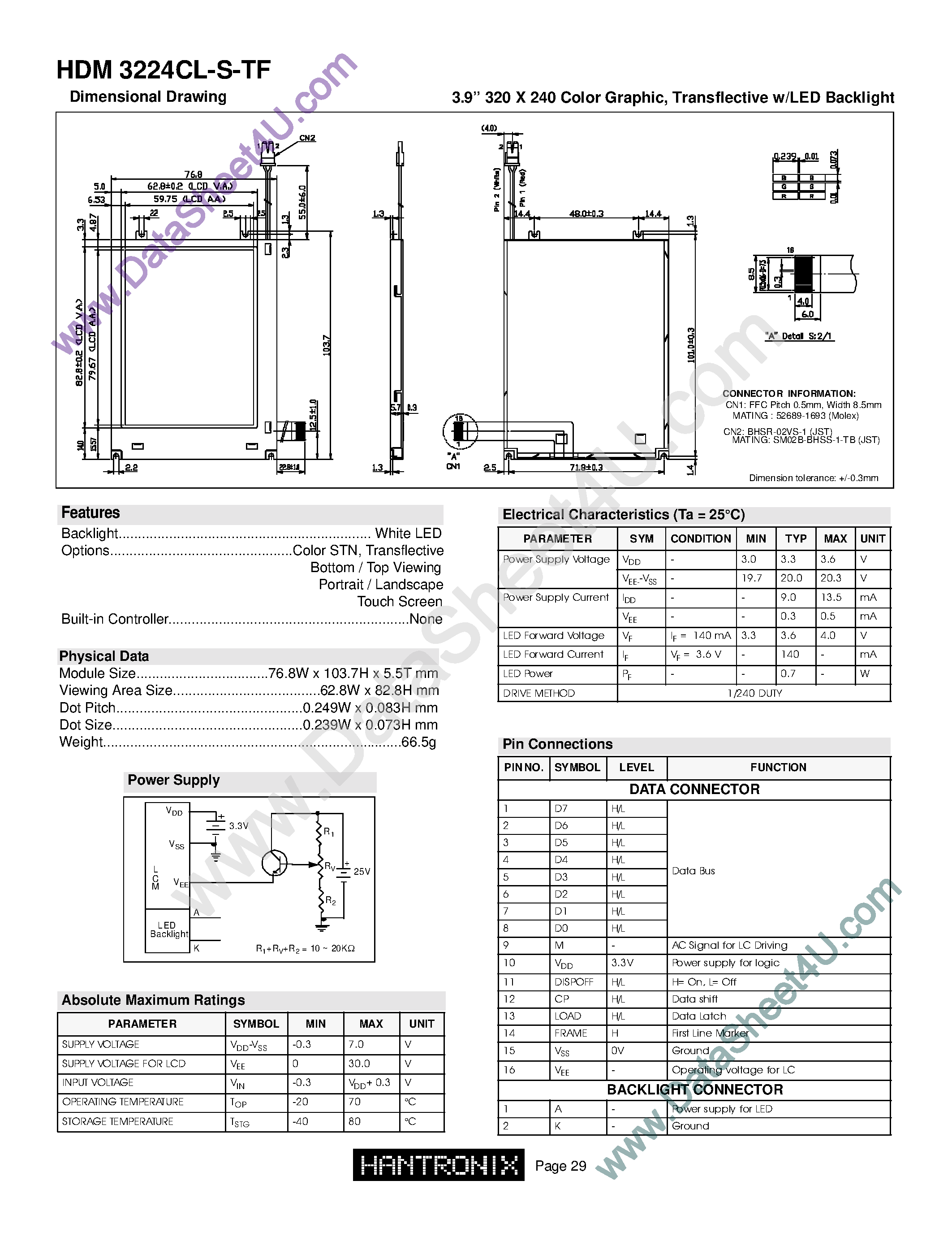 Datasheet HDM3224cl-s-tf page 1 Datasheet HDM3224cl-s-tf - LCD DISPLAY MODULE page 1