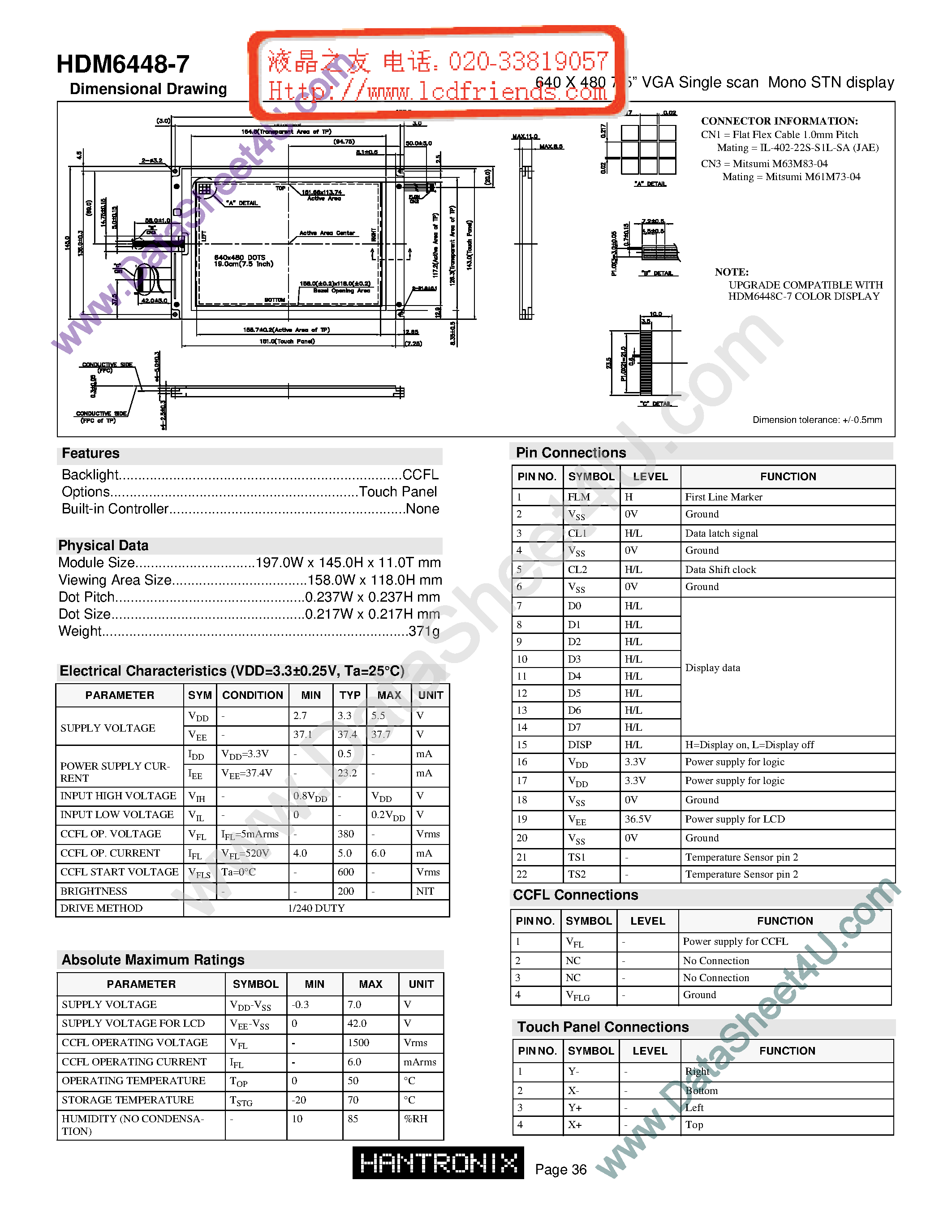 Datasheet HDM6448-7 - LCD DISPLAY MODULE page 1